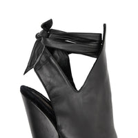 Mules à bout pointu en cuir avec nœud - Black