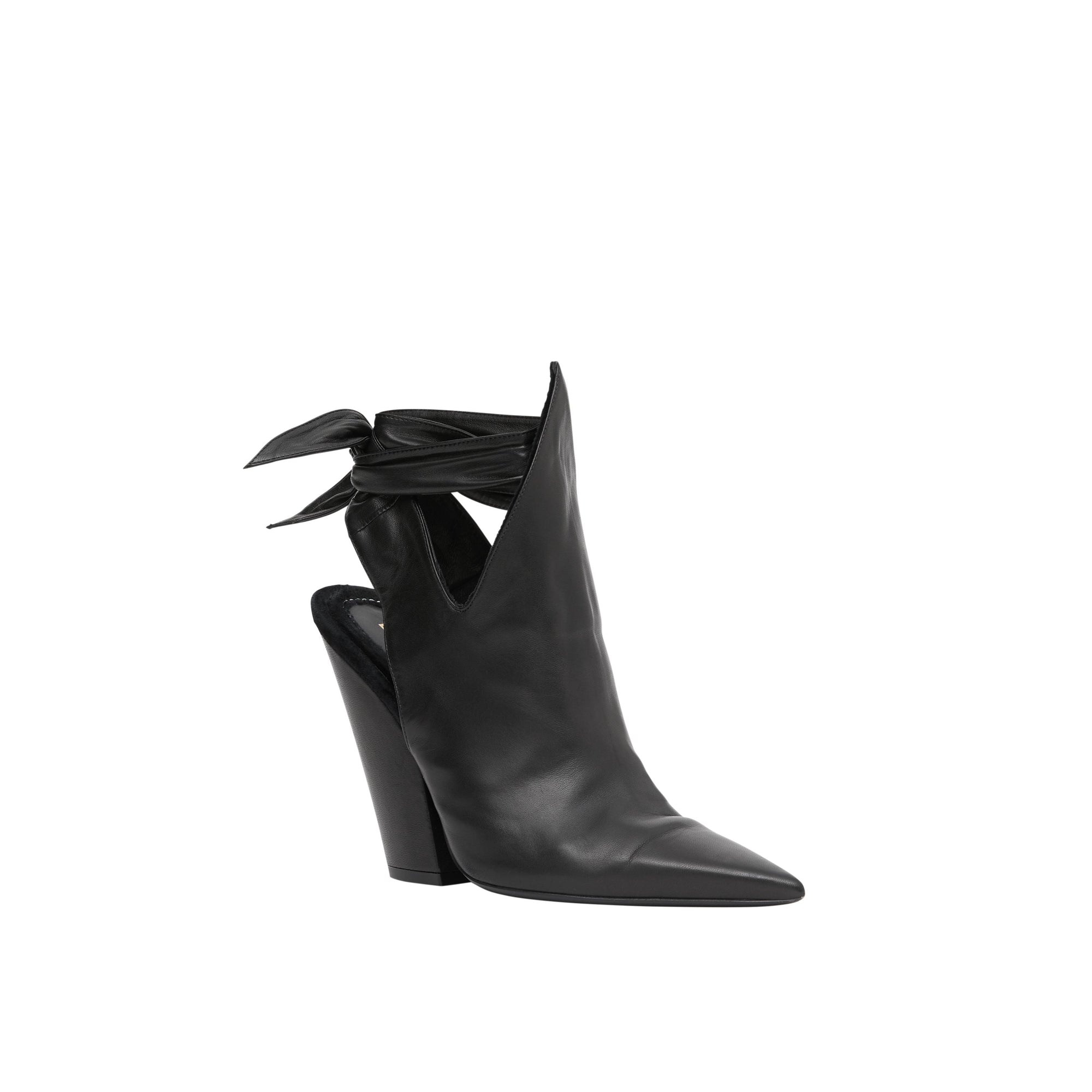Mules à bout pointu en cuir avec nœud - Black
