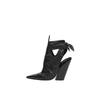 Mules à bout pointu en cuir avec nœud - Black