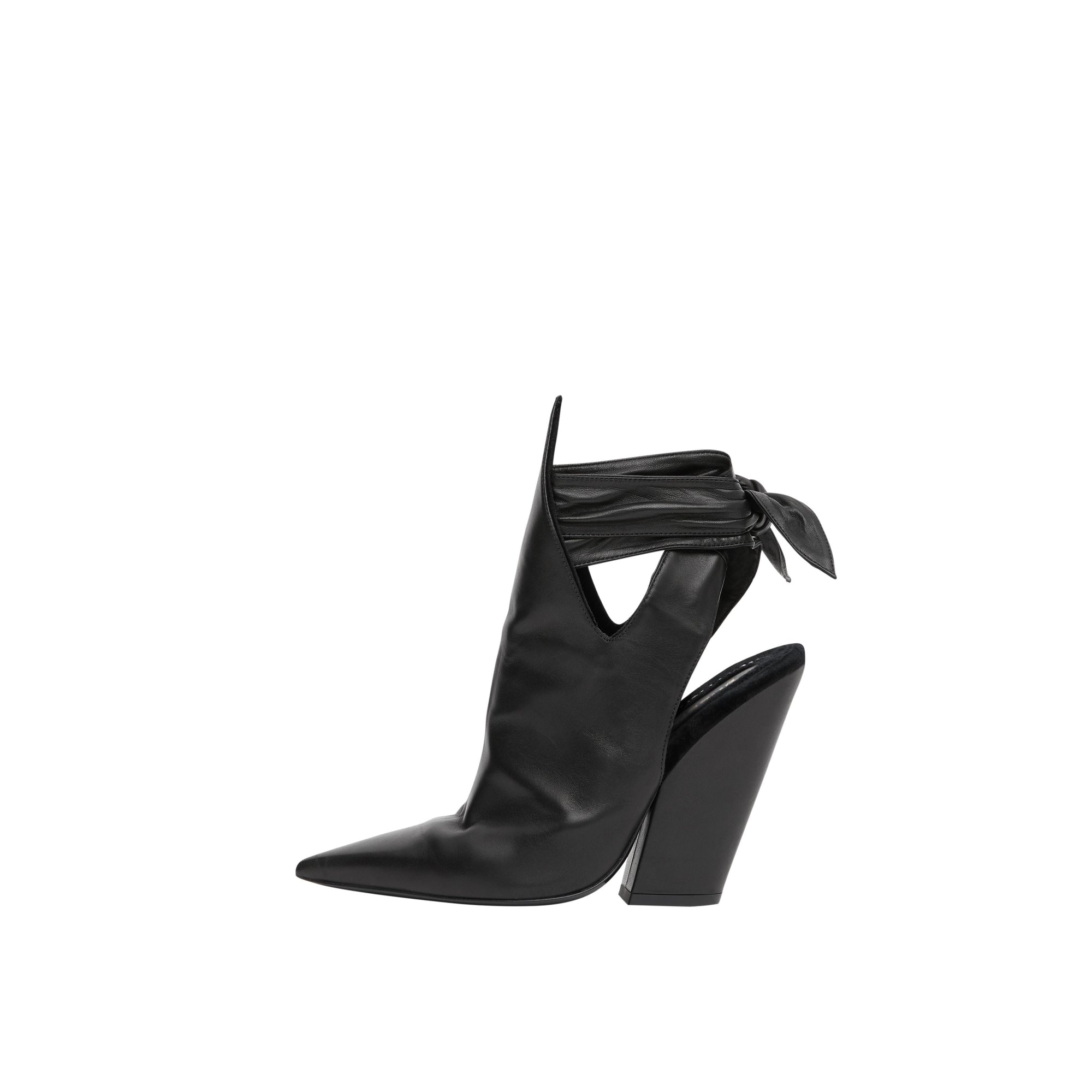 Mules à bout pointu en cuir avec nœud - Black
