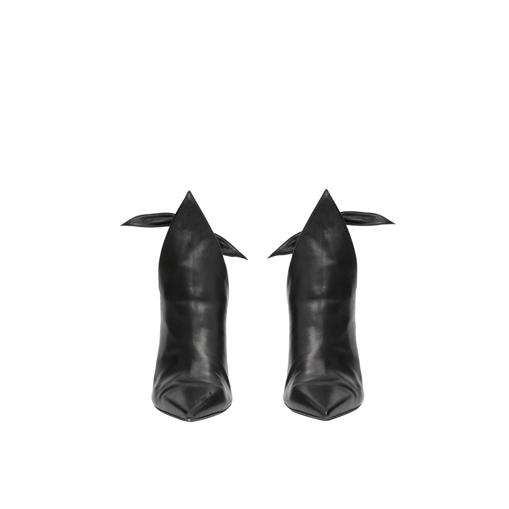 Mules à bout pointu en cuir avec nœud - Black