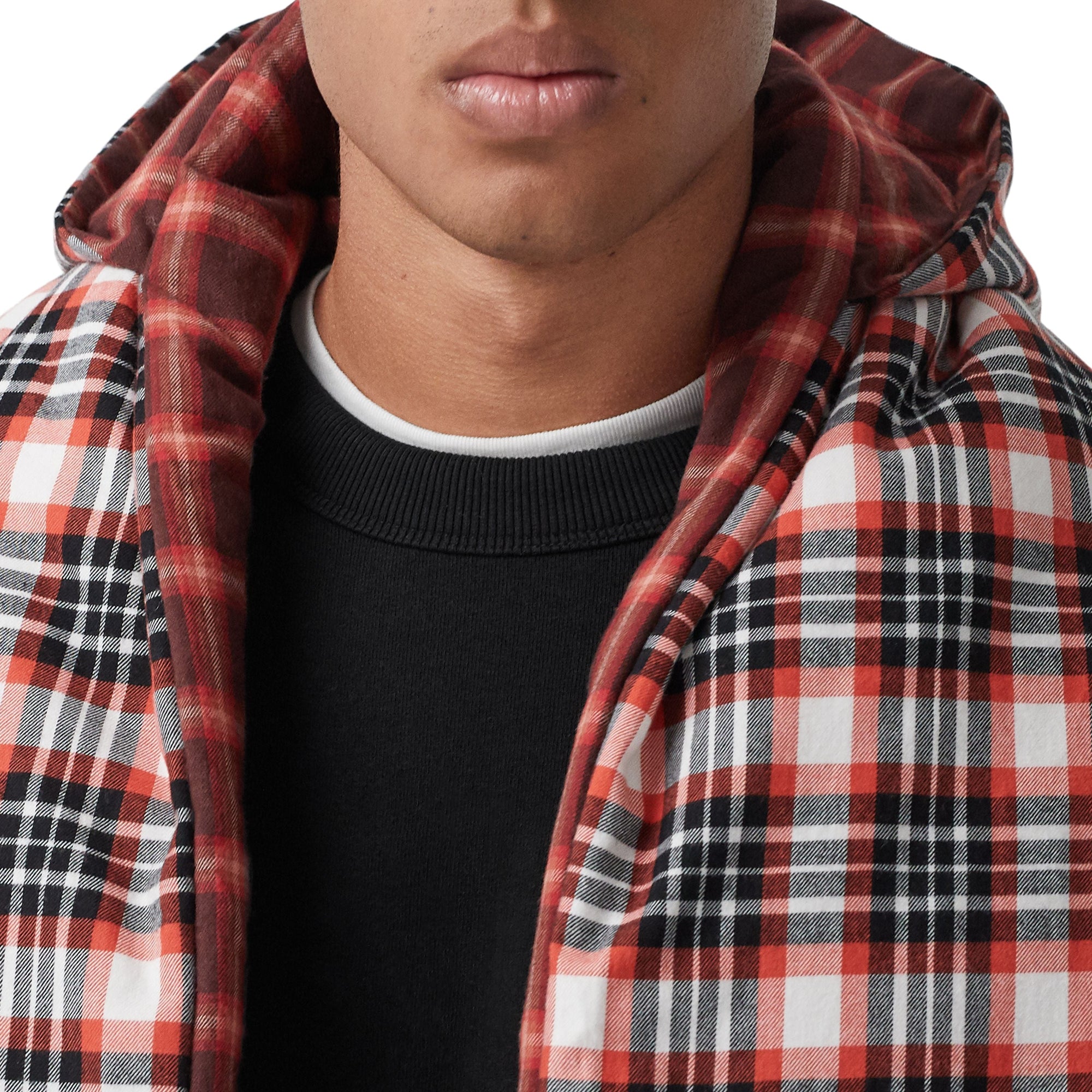 Poncho doudoune réversible en coton tartan - Bright Red