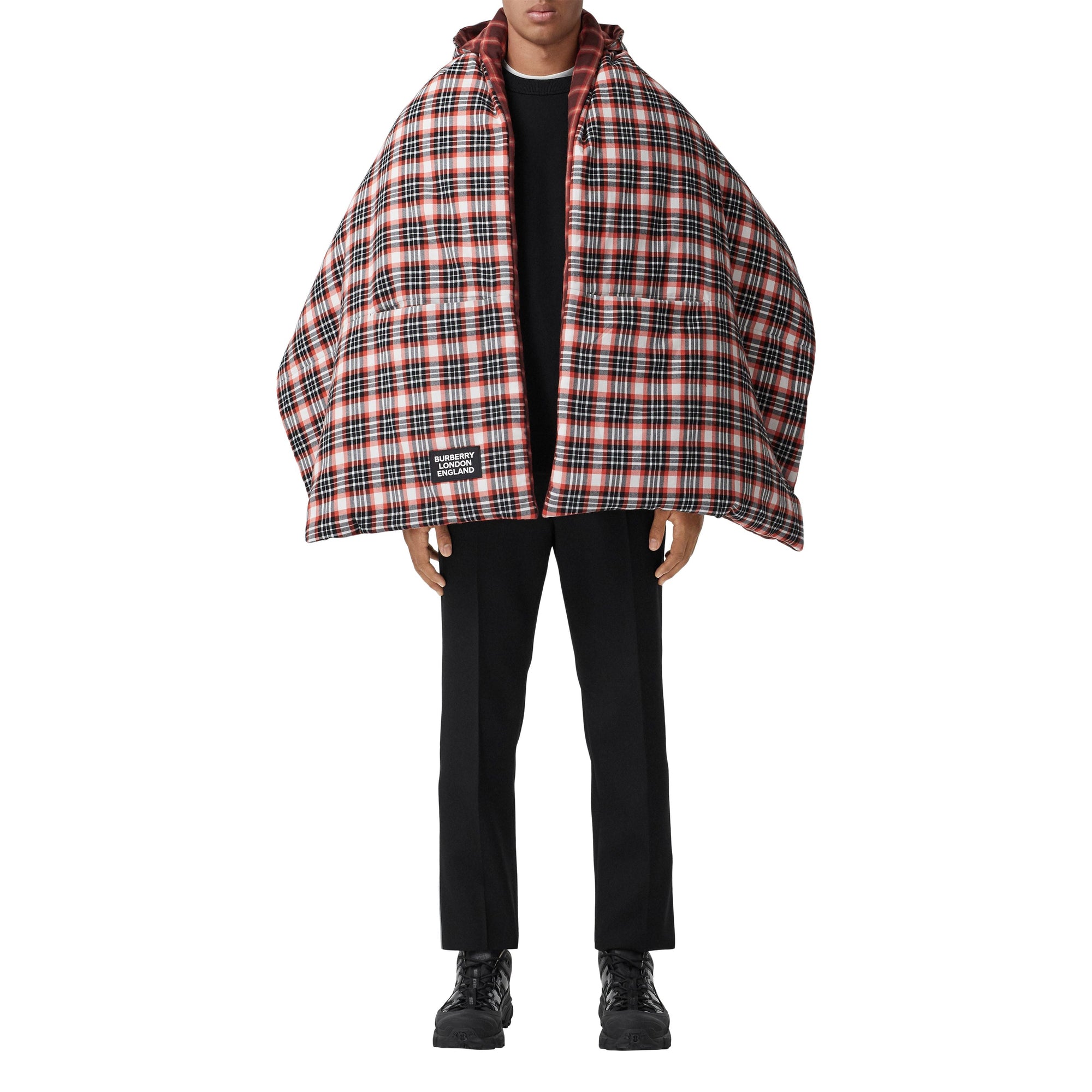 Poncho doudoune réversible en coton tartan - Bright Red