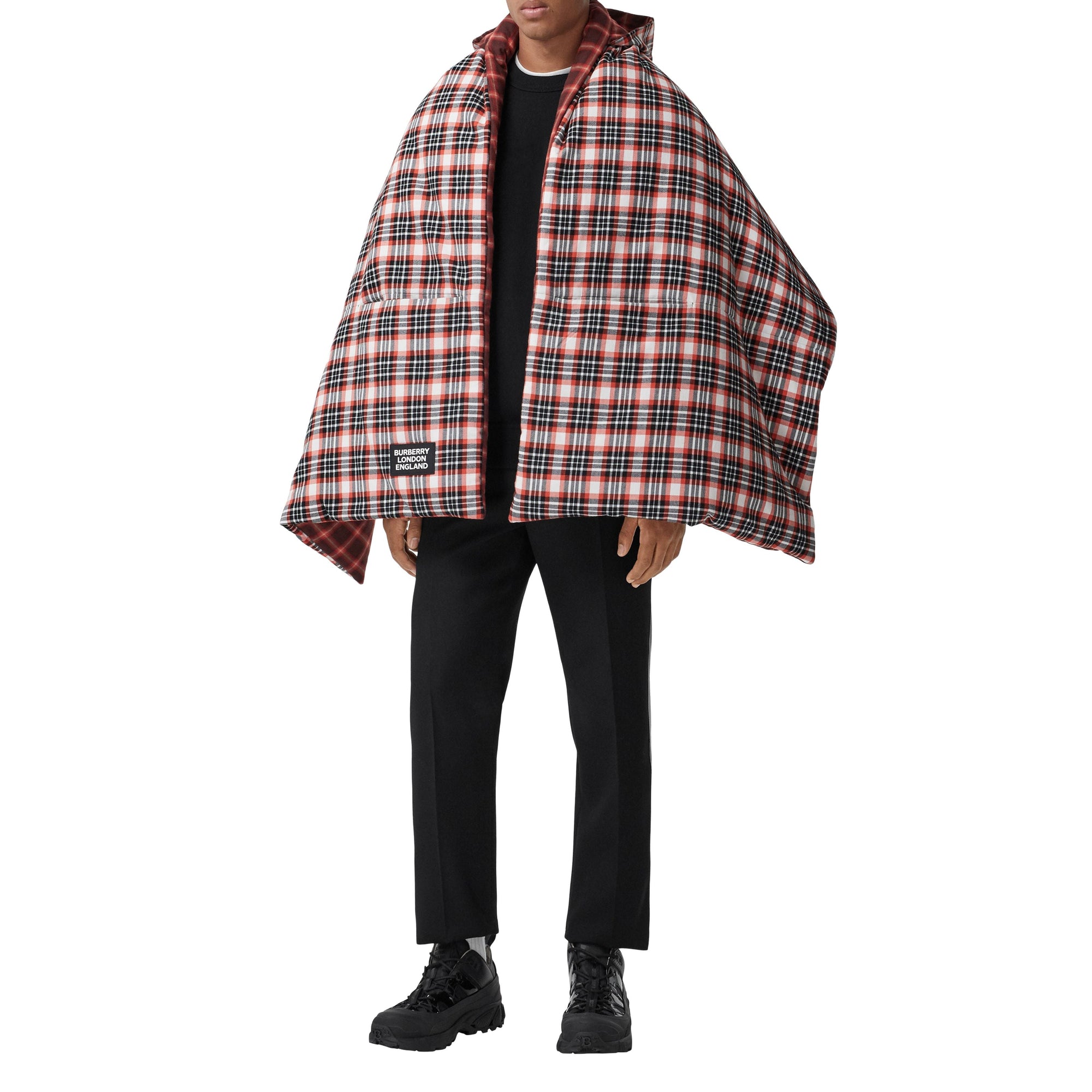 Poncho doudoune réversible en coton tartan - Bright Red