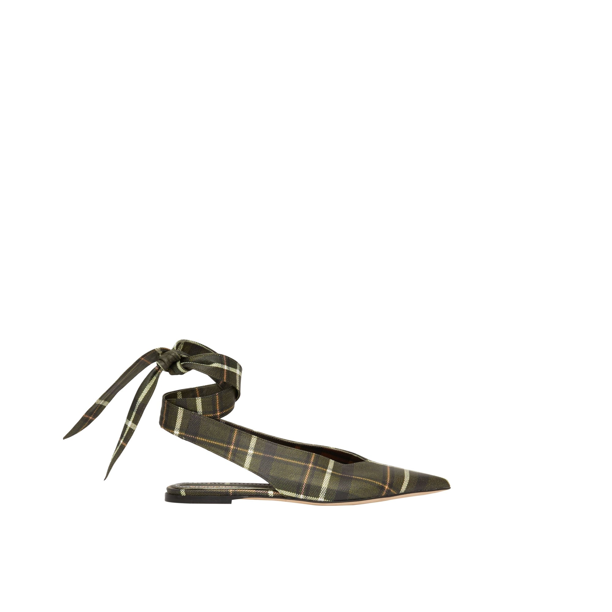 Mules à bout pointu en cuir tartan avec nœud - Dark Khaki Green