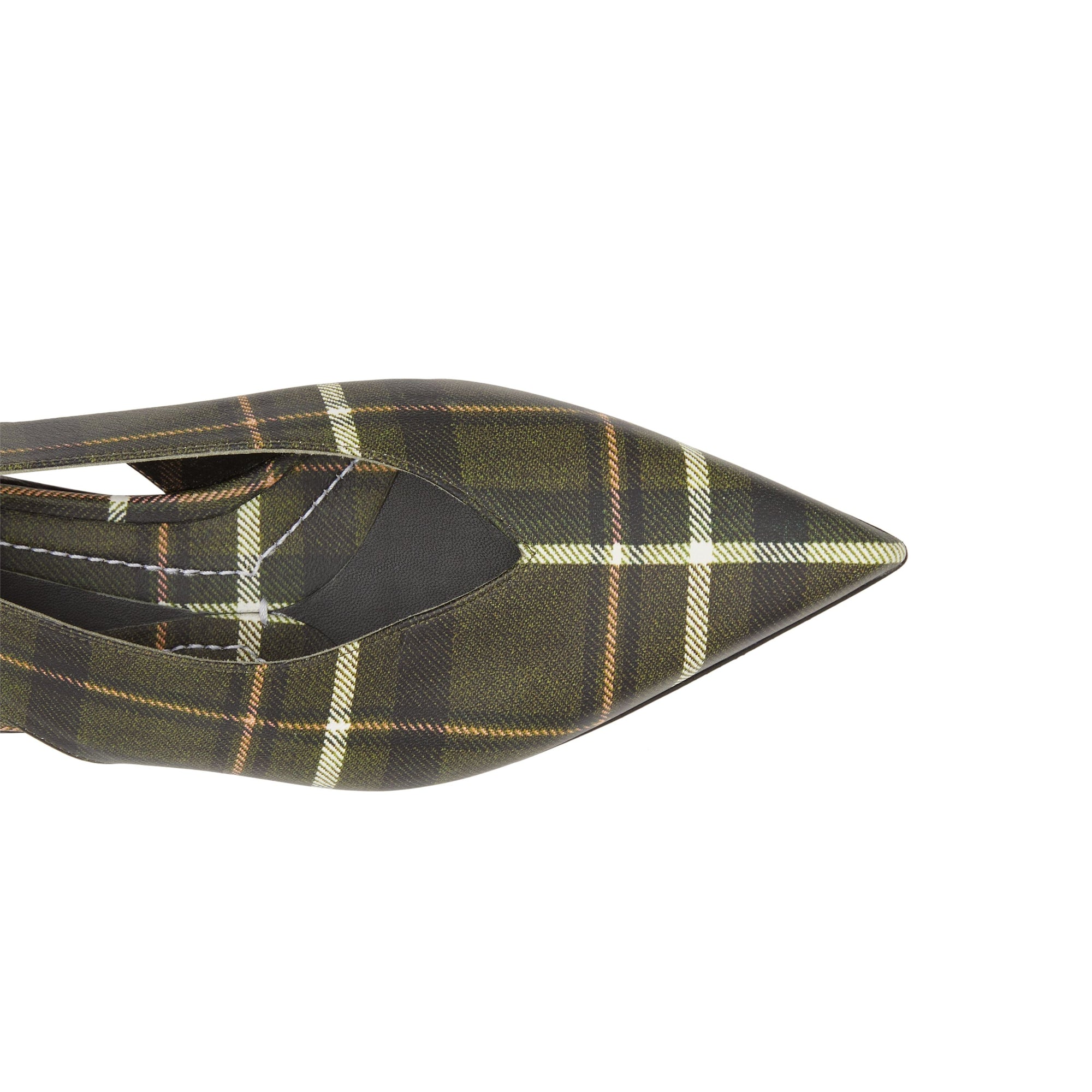 Mules à bout pointu en cuir tartan avec nœud - Dark Khaki Green
