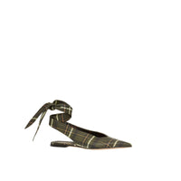 Mules à bout pointu en cuir tartan avec nœud - Dark Khaki Green