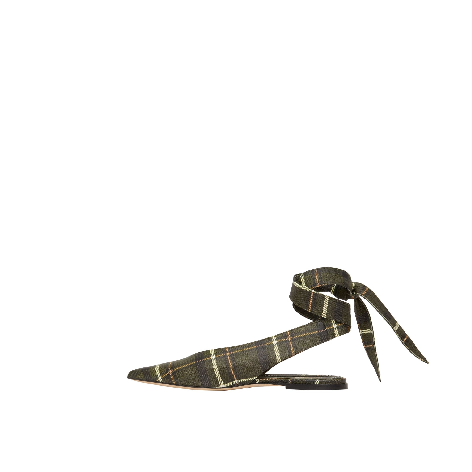 Mules à bout pointu en cuir tartan avec nœud - Dark Khaki Green