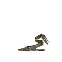 Mules à bout pointu en cuir tartan avec nœud - Dark Khaki Green