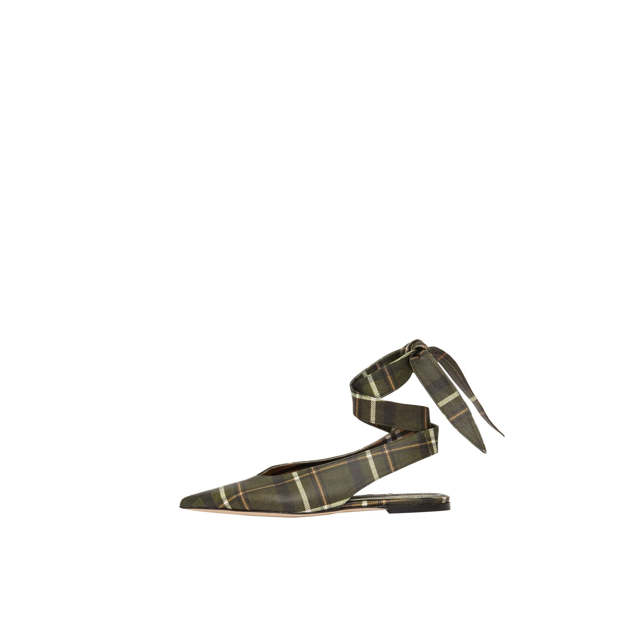 Mules à bout pointu en cuir tartan avec nœud - Dark Khaki Green