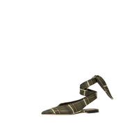 Mules à bout pointu en cuir tartan avec nœud - Dark Khaki Green