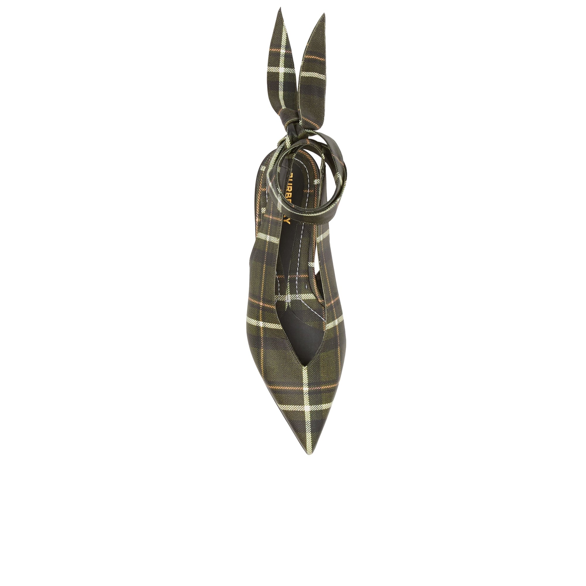 Mules à bout pointu en cuir tartan avec nœud - Dark Khaki Green