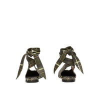 Mules à bout pointu en cuir tartan avec nœud - Dark Khaki Green