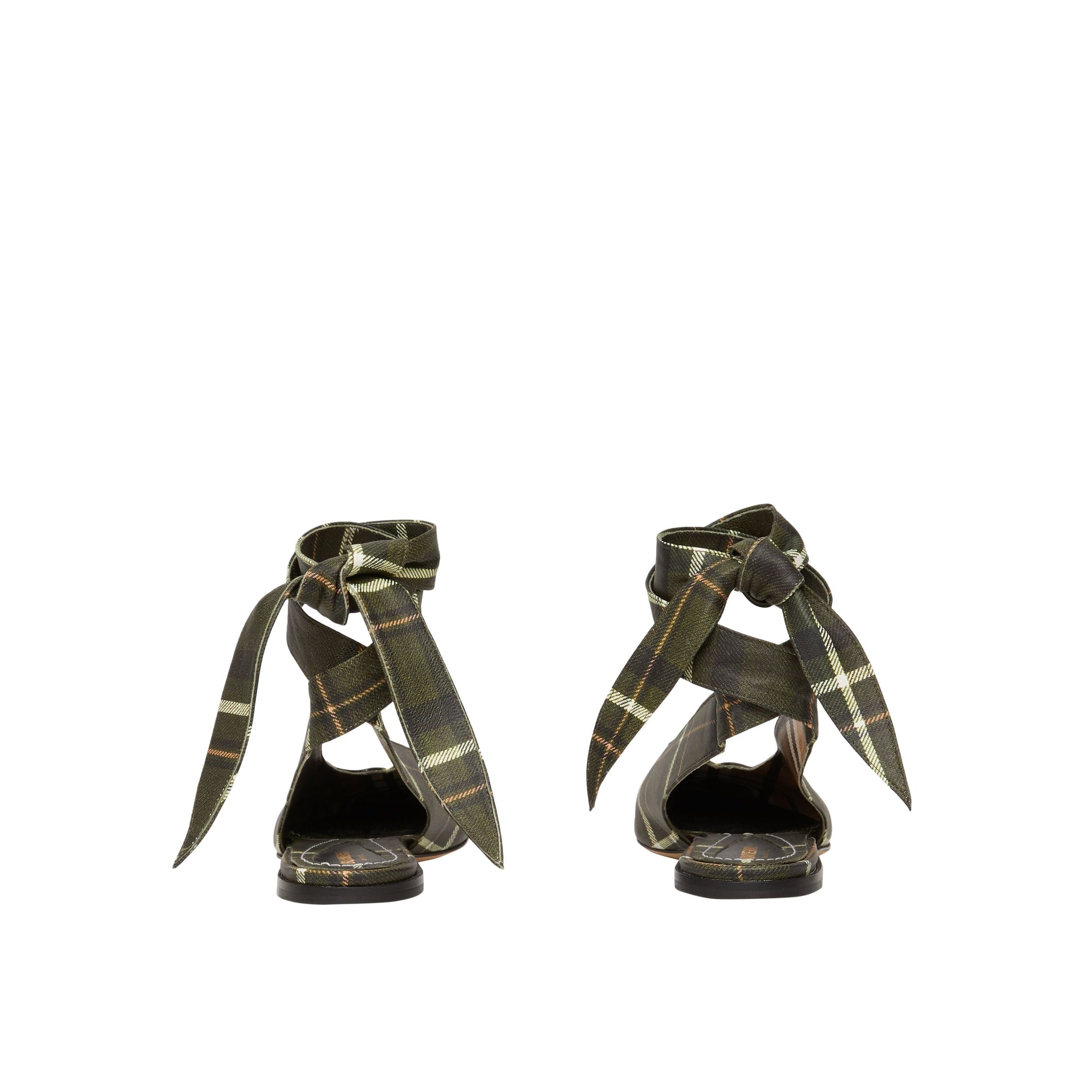 Mules à bout pointu en cuir tartan avec nœud - Dark Khaki Green