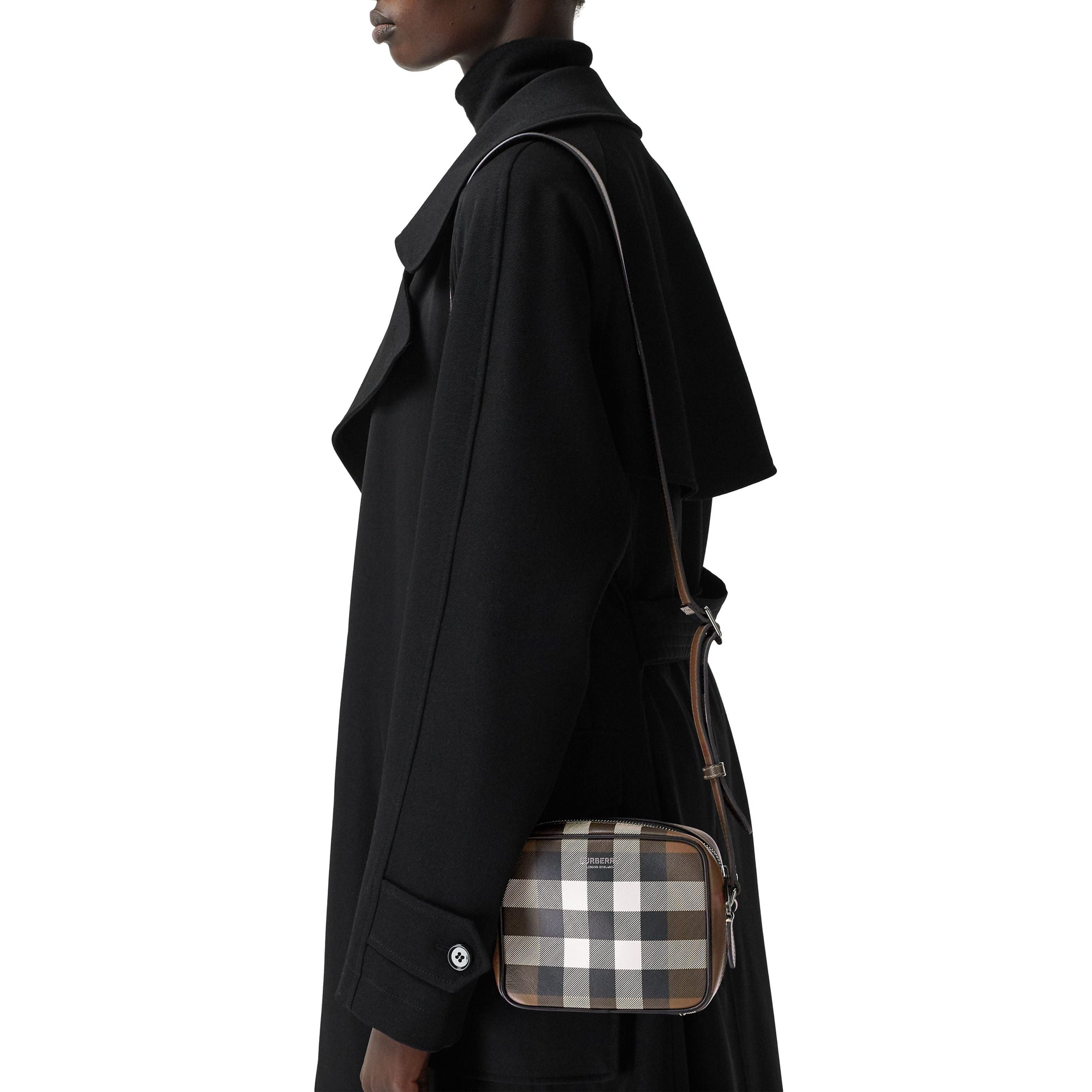 Sac à bandoulière en cuir check - Dark Birch Brown