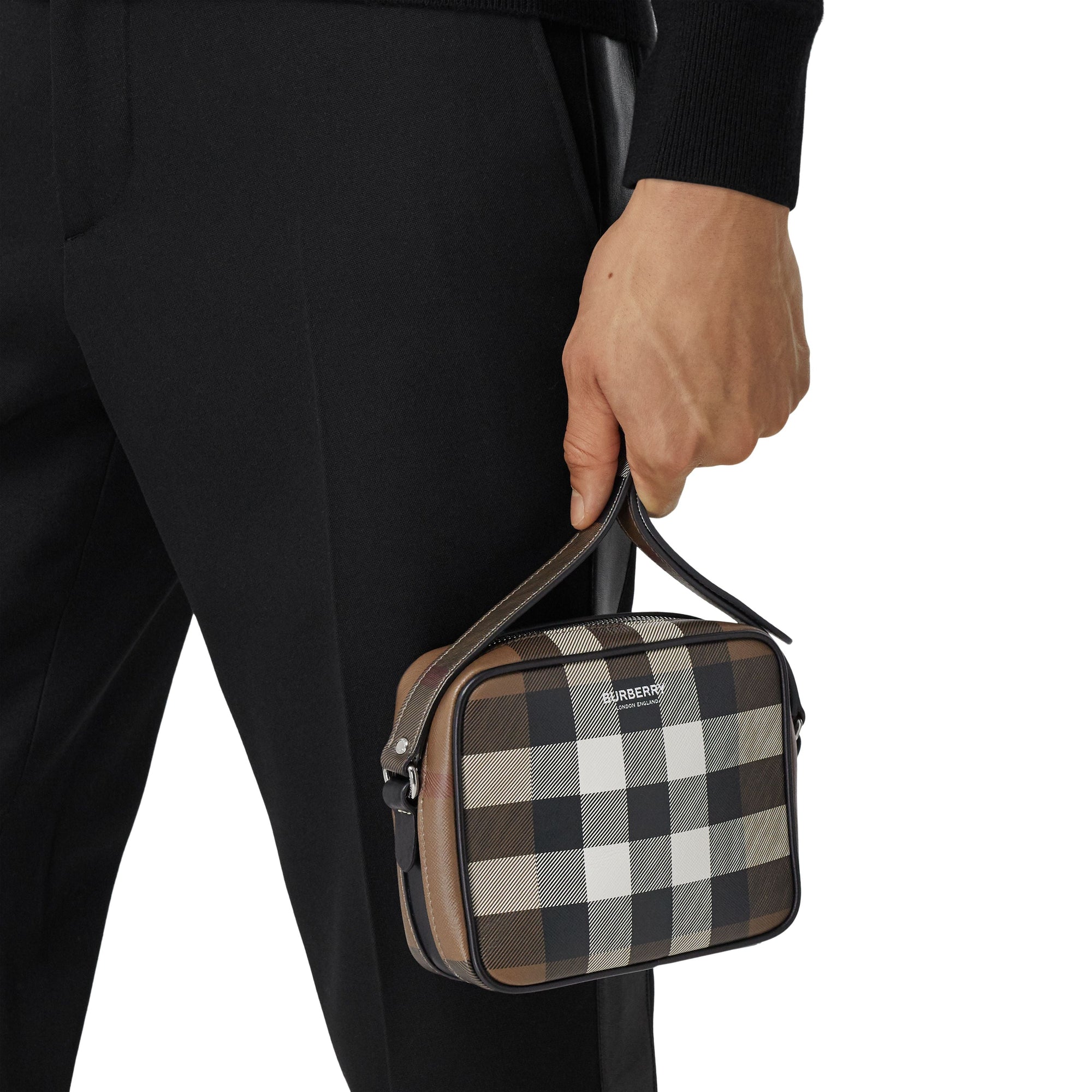 Sac à bandoulière en cuir check - Dark Birch Brown
