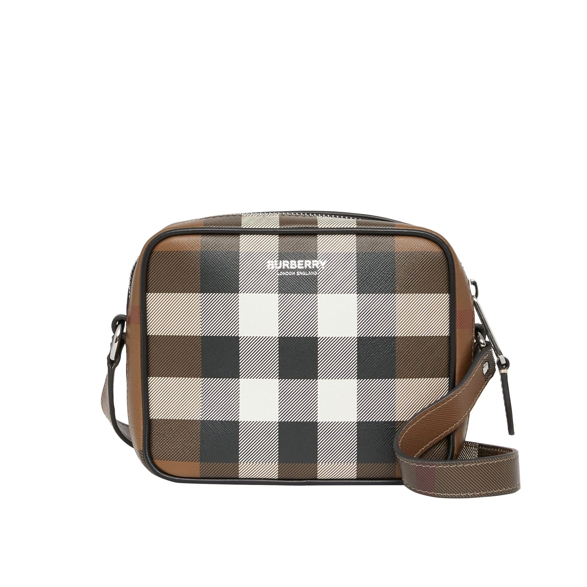 Sac à bandoulière en cuir check - Dark Birch Brown