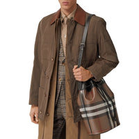 Cabas en cuir check avec cordon de serrage - Dark Birch Brown