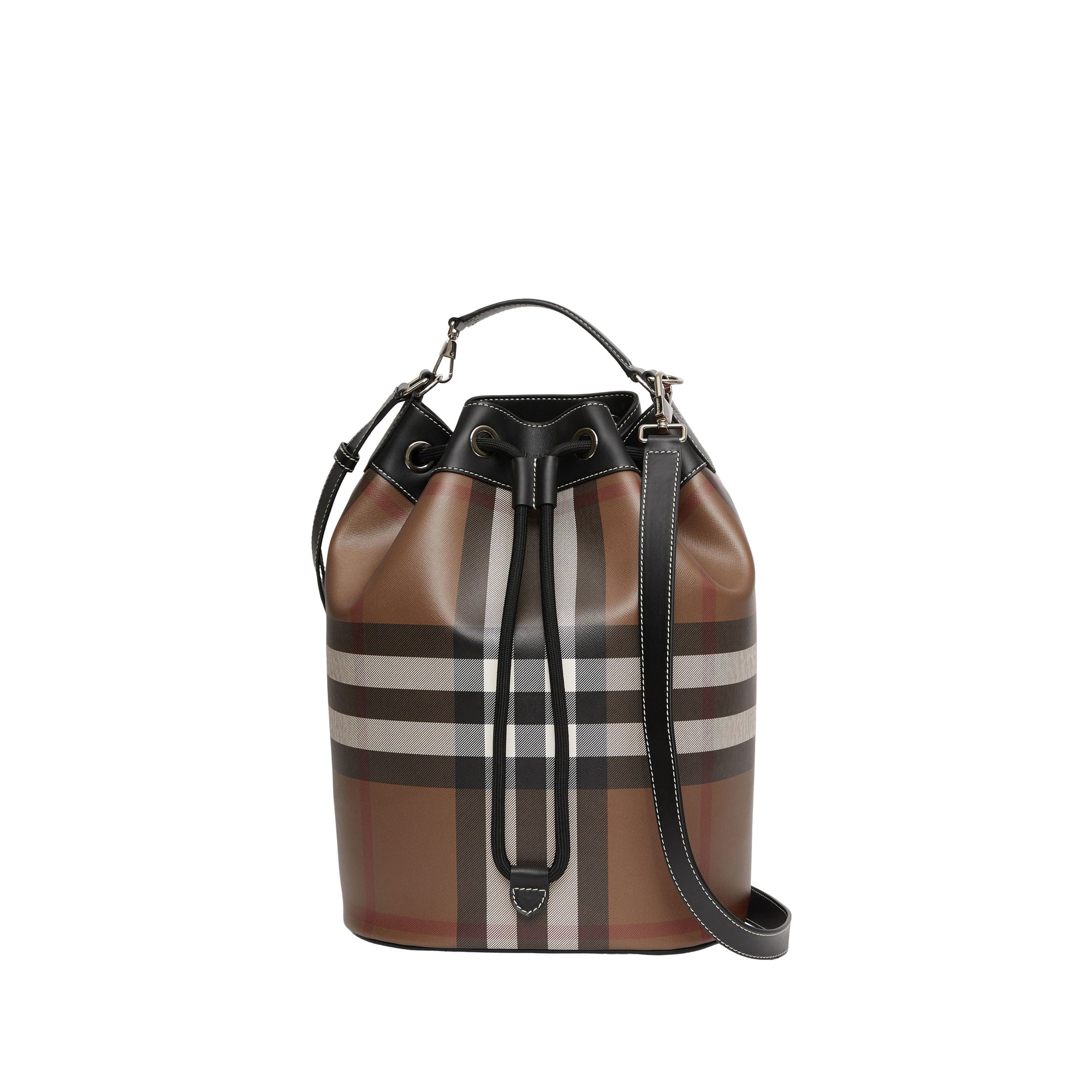Cabas en cuir check avec cordon de serrage - Dark Birch Brown