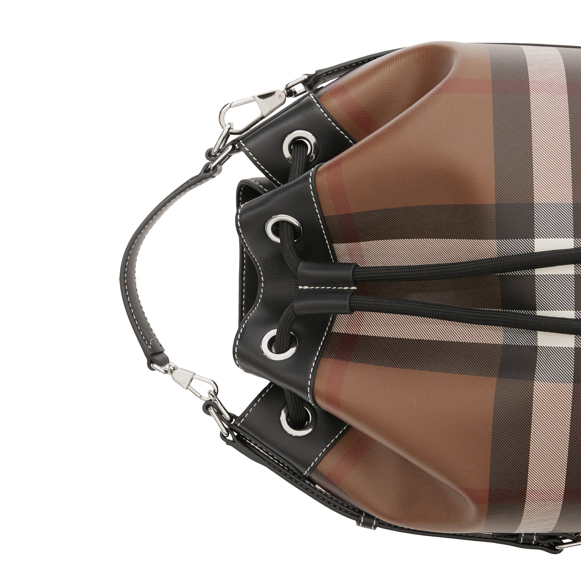Cabas en cuir check avec cordon de serrage - Dark Birch Brown