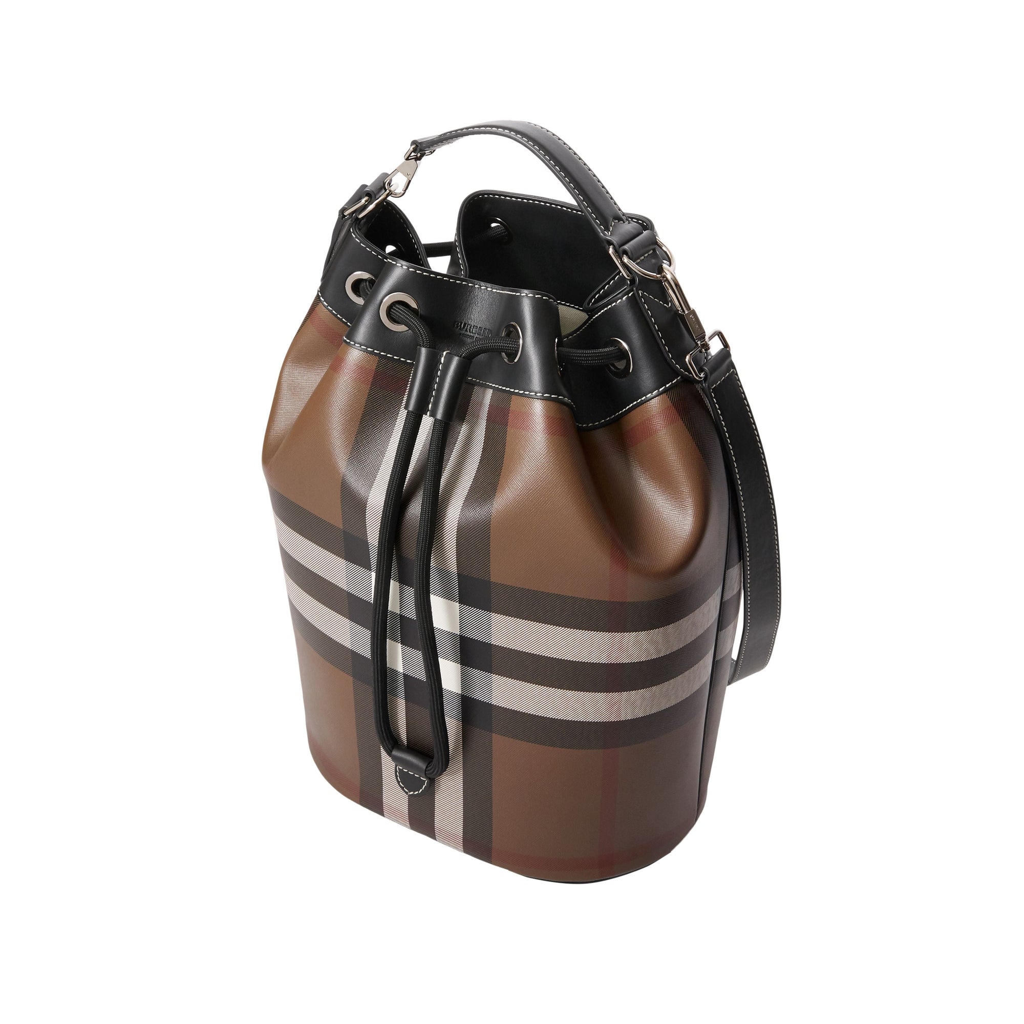 Cabas en cuir check avec cordon de serrage - Dark Birch Brown
