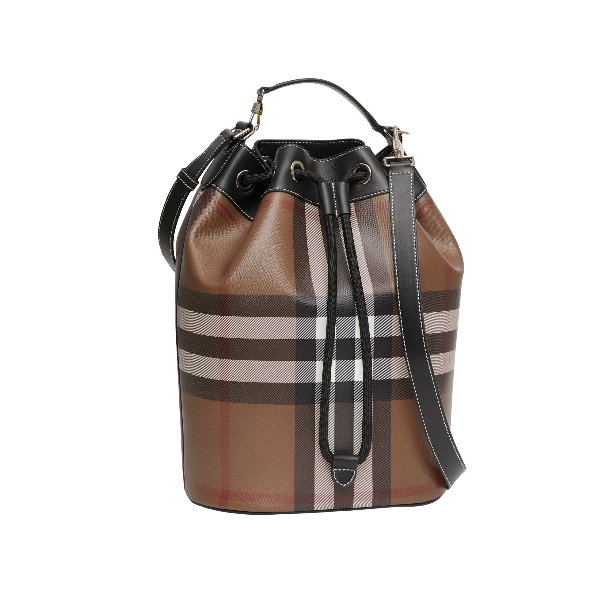 Cabas en cuir check avec cordon de serrage - Dark Birch Brown