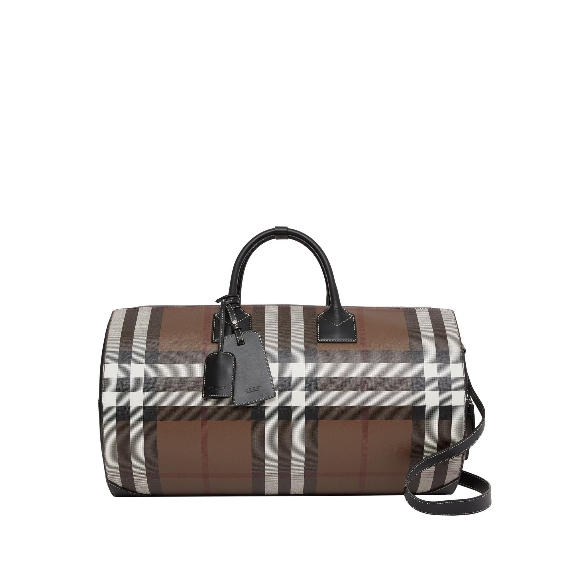 Grand sac The Barrel en cuir check - Dark Birch Brown
