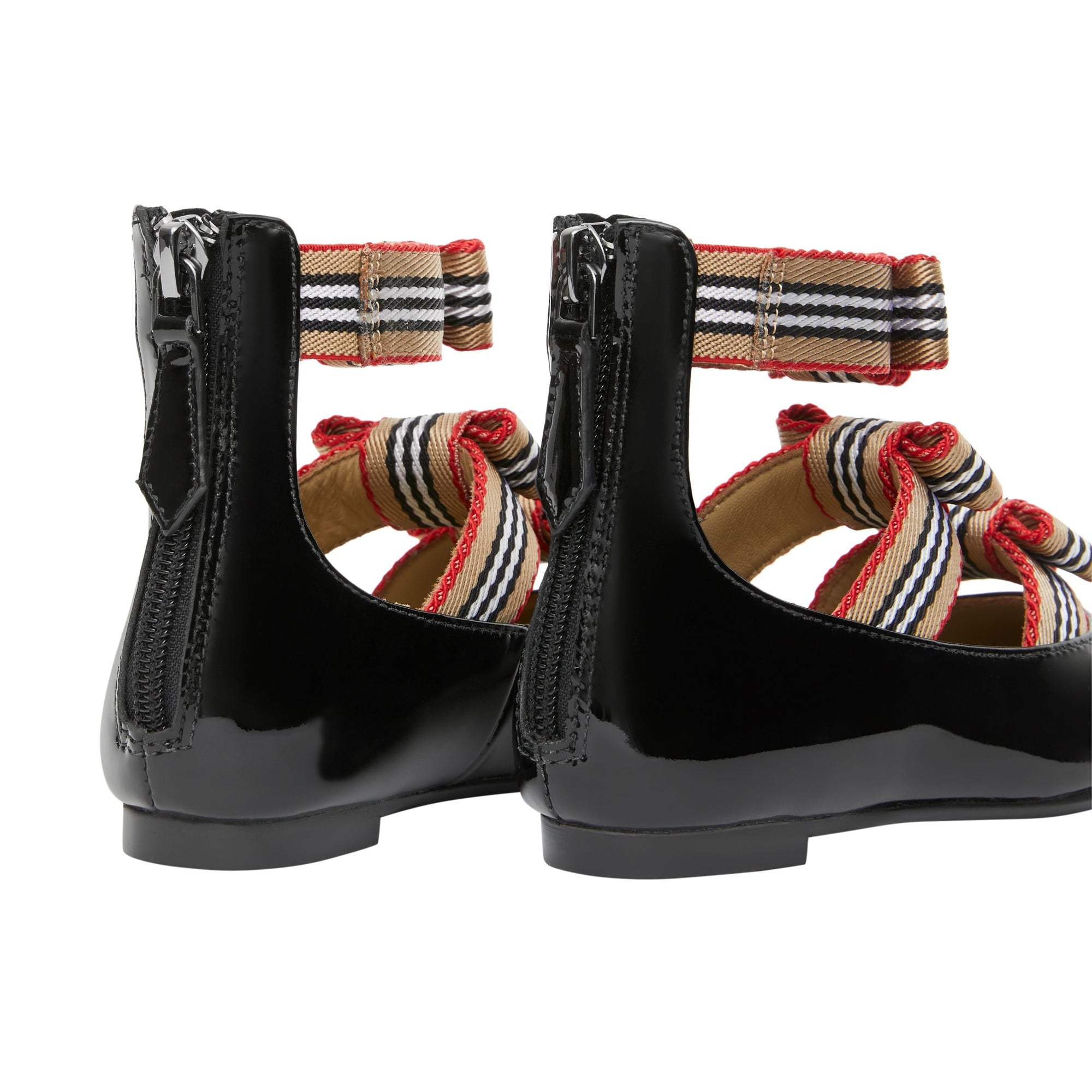 Chaussures en cuir verni avec nœuds à rayures iconiques - Black