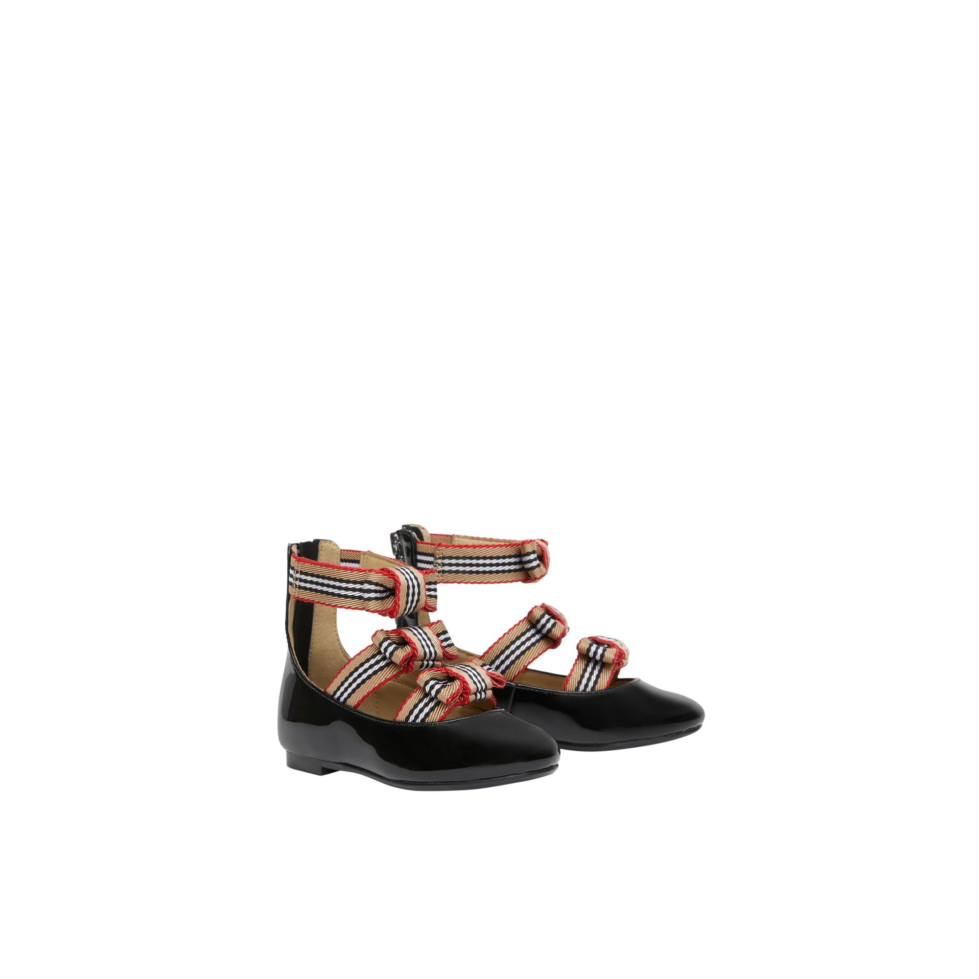 Chaussures en cuir verni avec nœuds à rayures iconiques - Black
