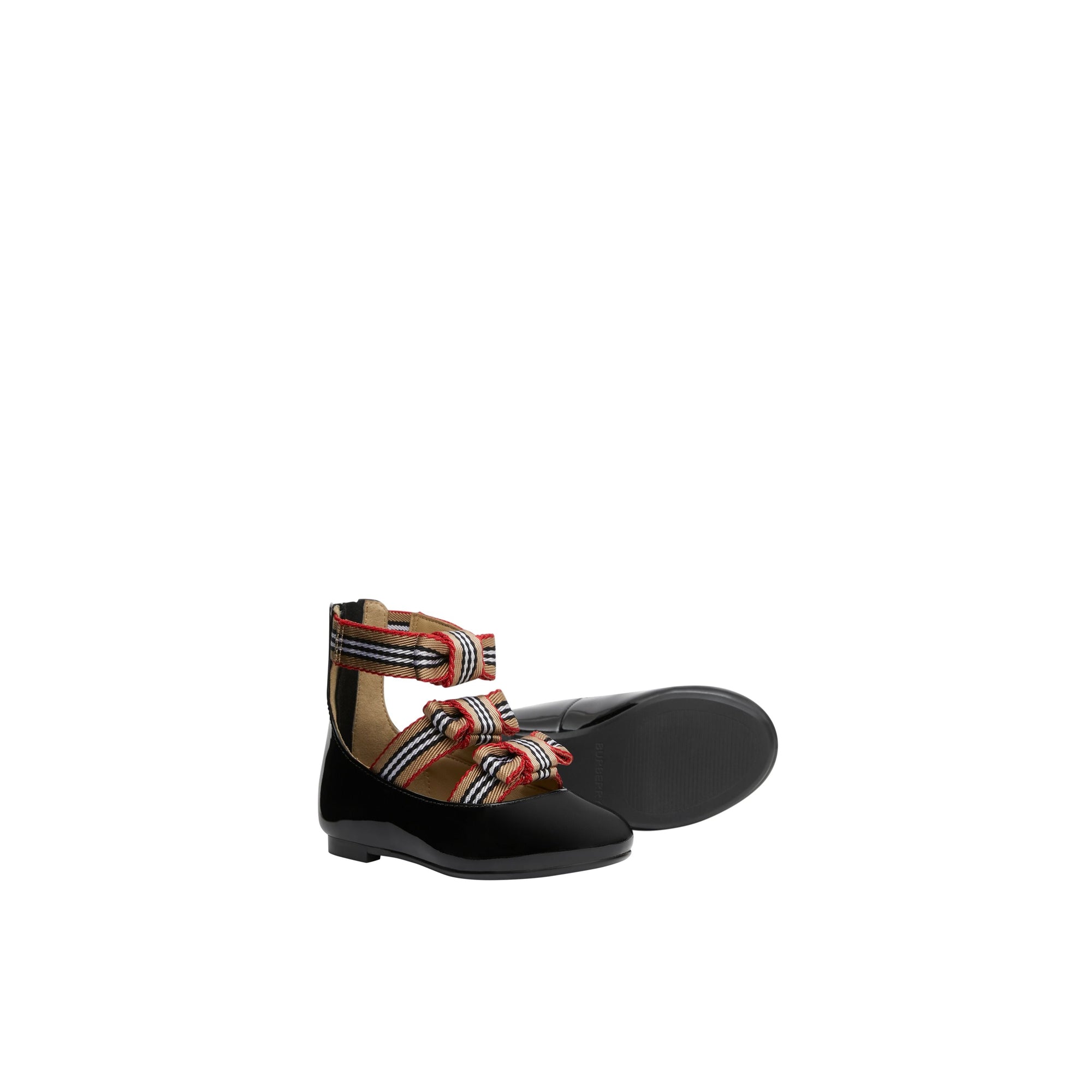 Chaussures en cuir verni avec nœuds à rayures iconiques - Black