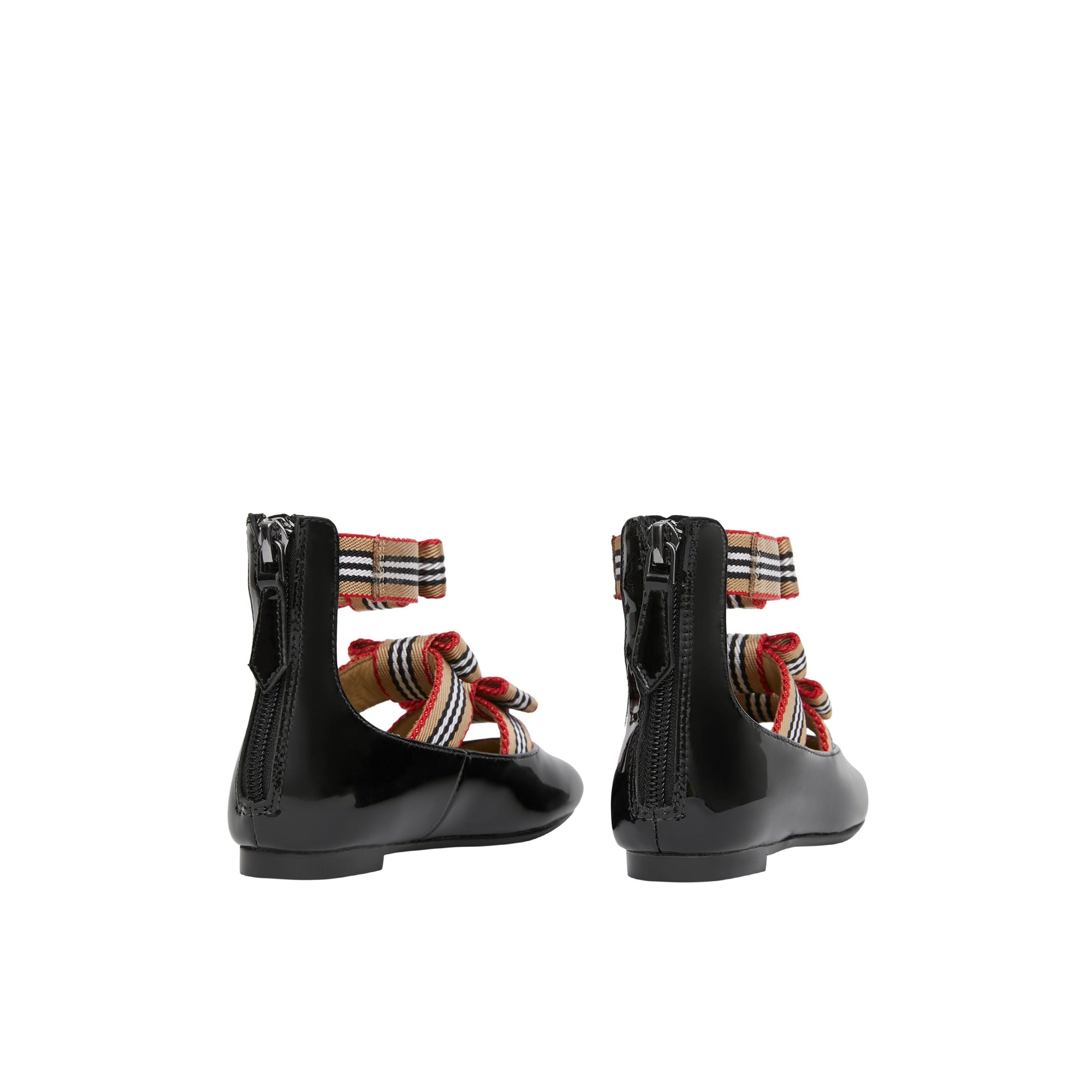 Chaussures en cuir verni avec nœuds à rayures iconiques - Black