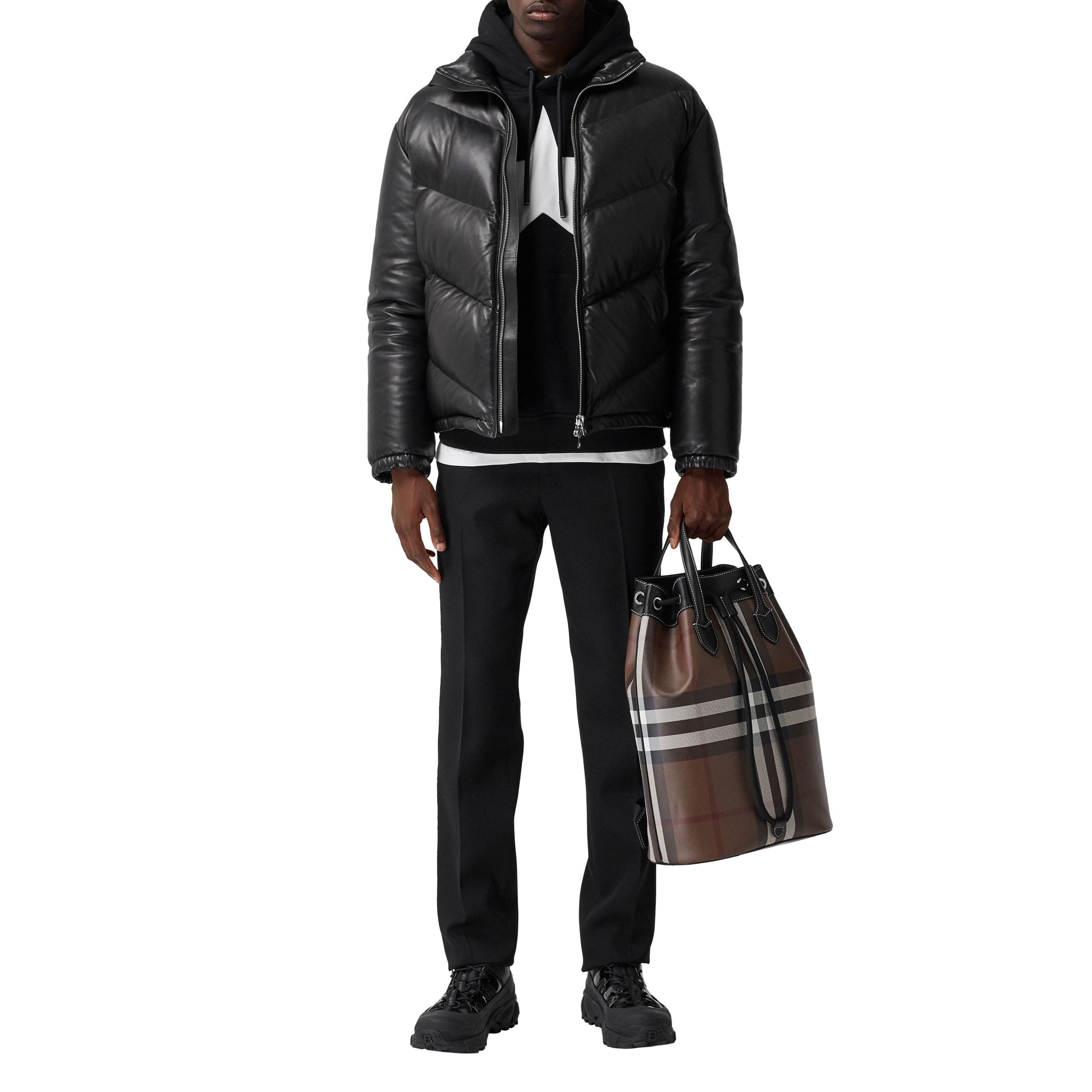 Sac à dos avec cordon de serrage en cuir check - Dark Birch Brown