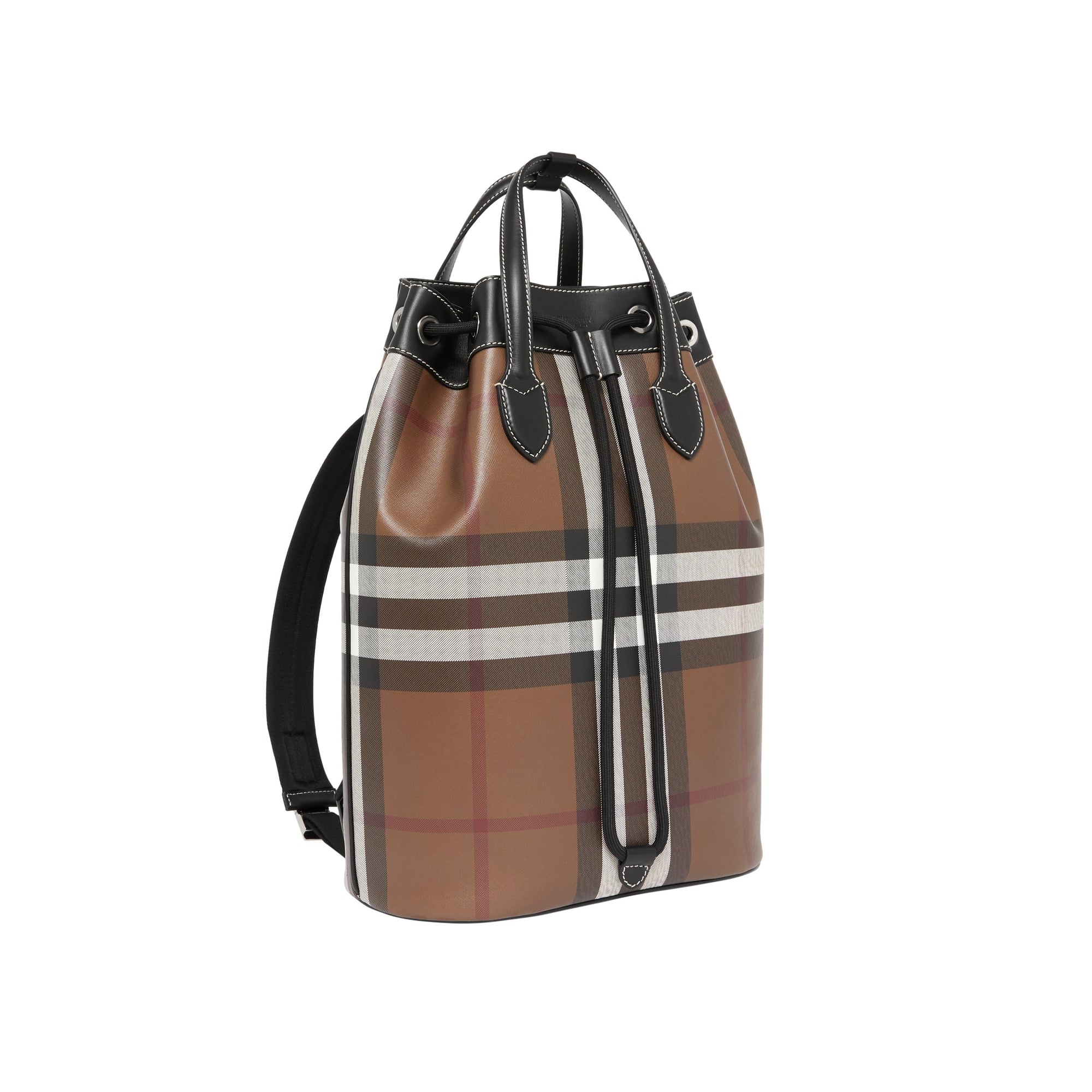 Sac à dos avec cordon de serrage en cuir check - Dark Birch Brown