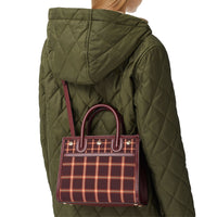 Mini sac Title en coton technique tartan à double poignée - Burgundy