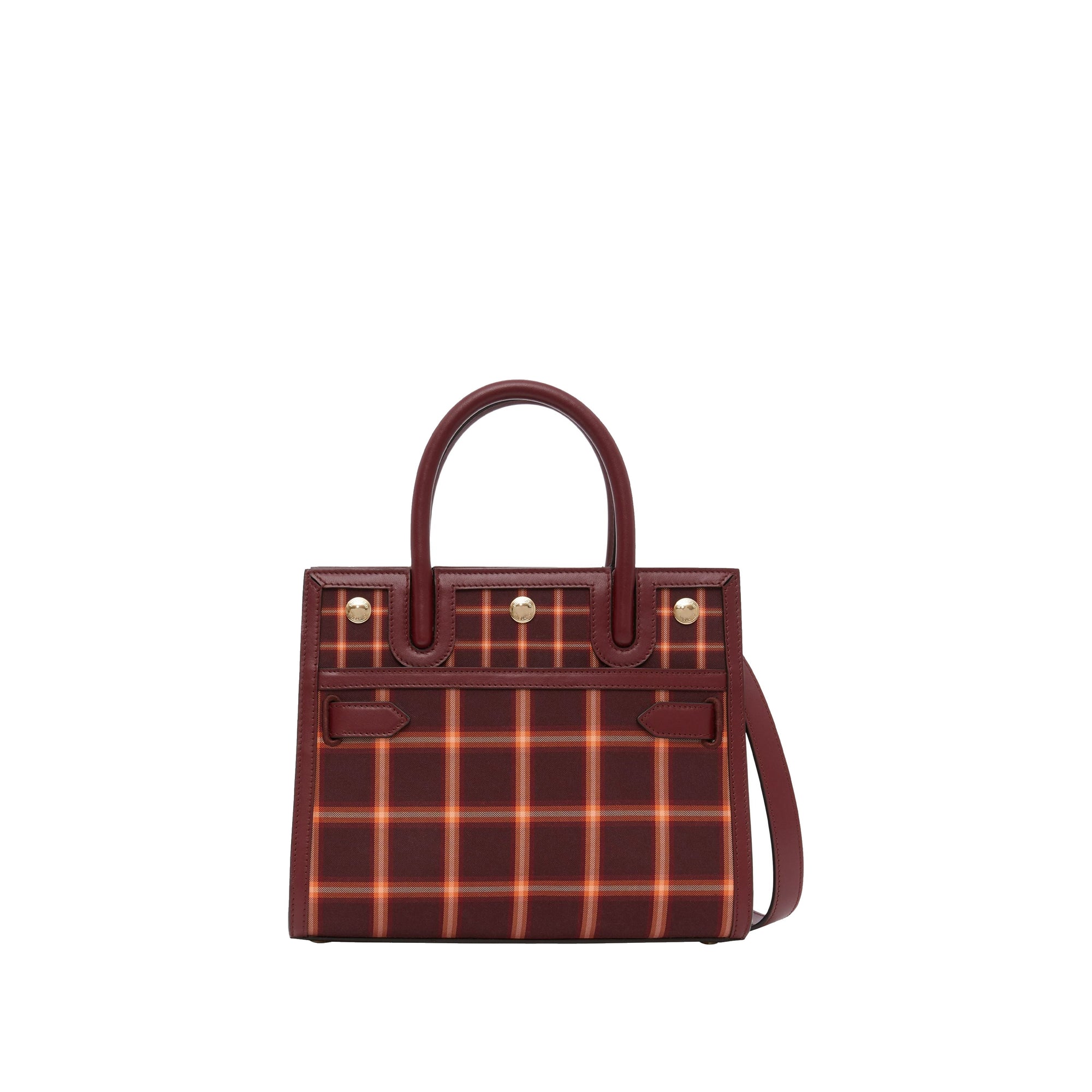 Mini sac Title en coton technique tartan à double poignée - Burgundy