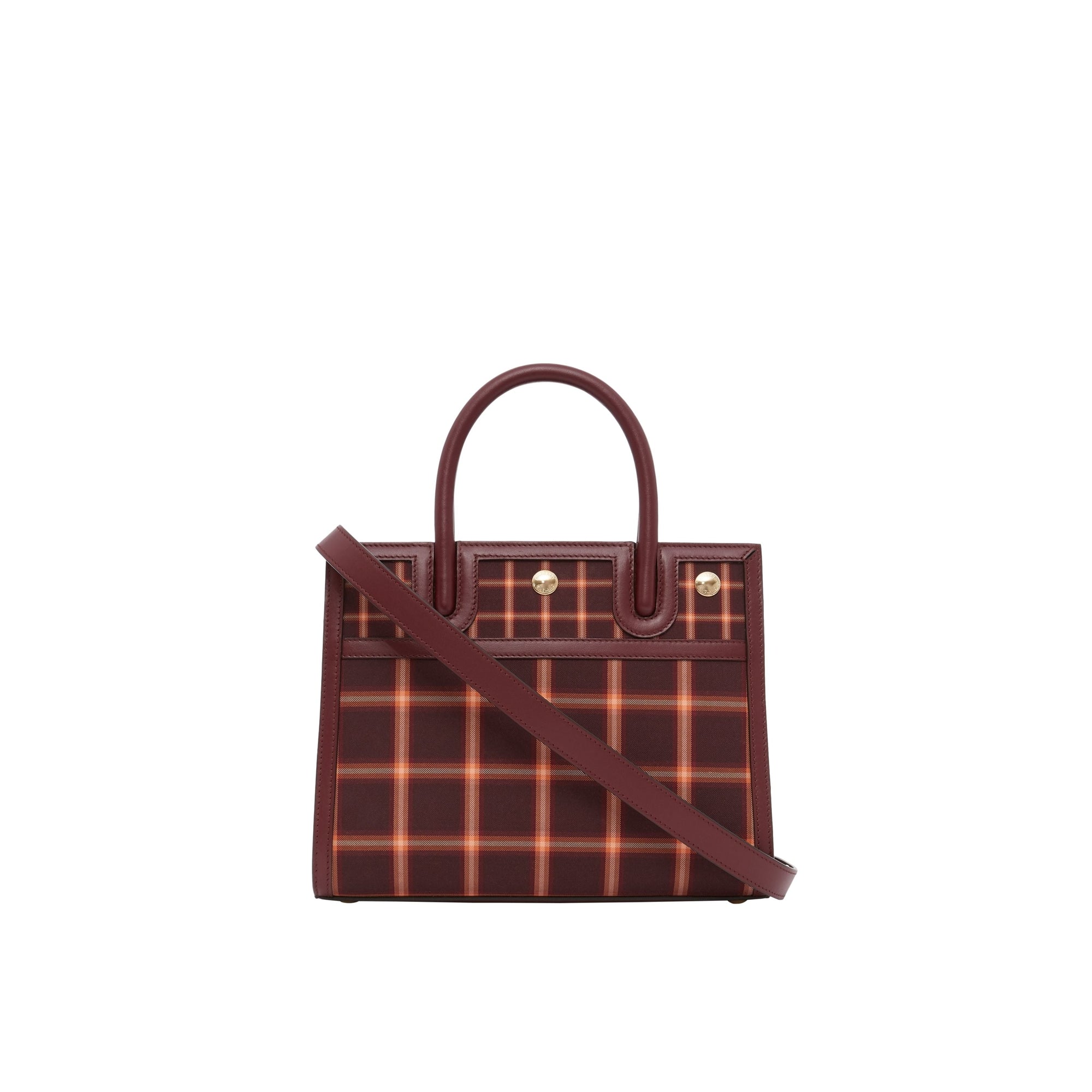 Mini sac Title en coton technique tartan à double poignée - Burgundy