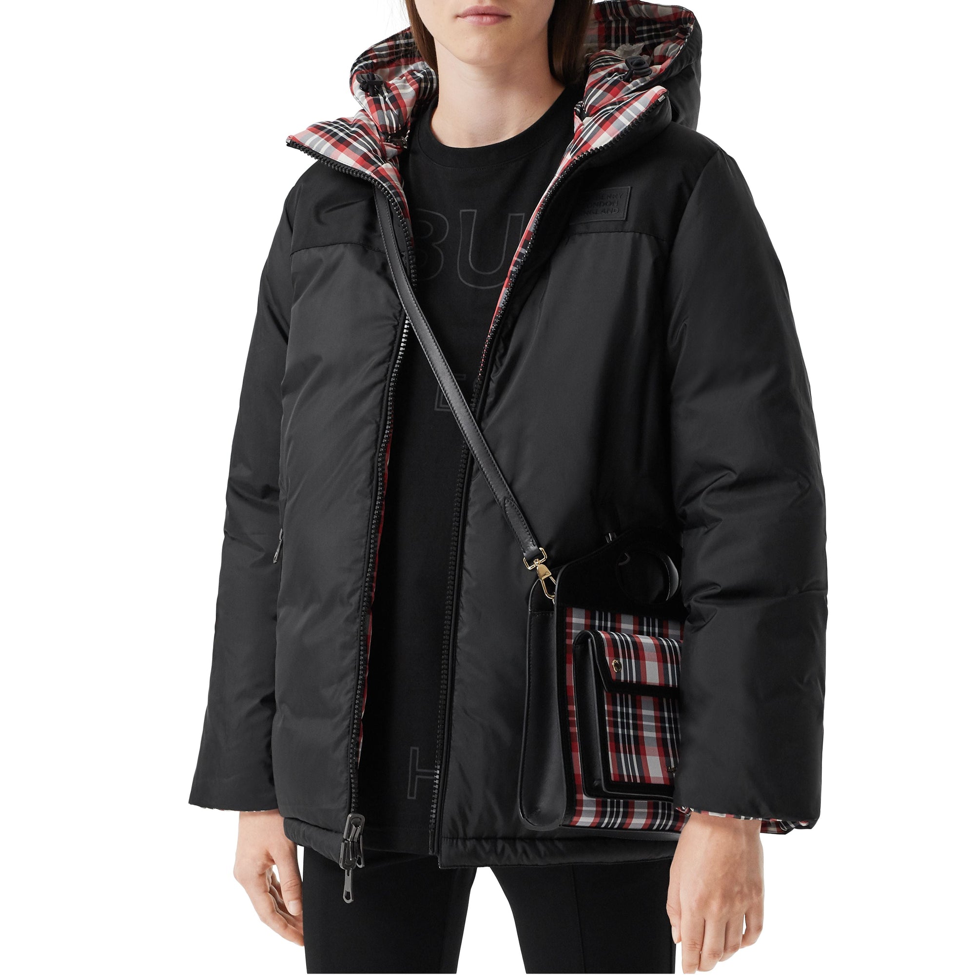 Mini sac Pocket en nylon tartan et cuir - Bright Red