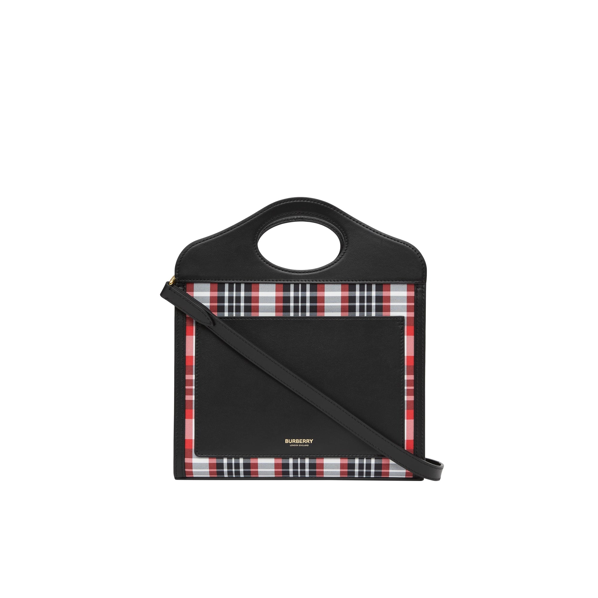 Mini sac Pocket en nylon tartan et cuir - Bright Red