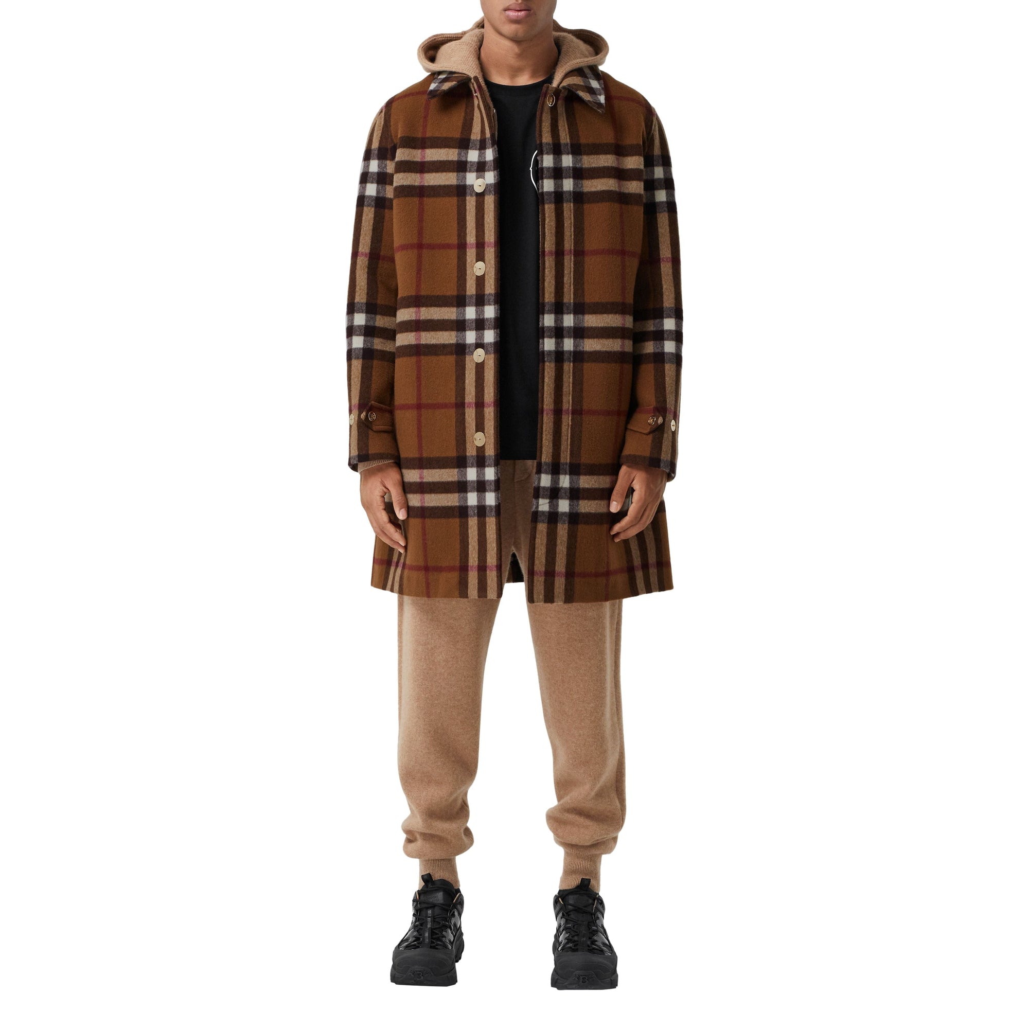 Paletot en laine check double face - Dark Birch Brown