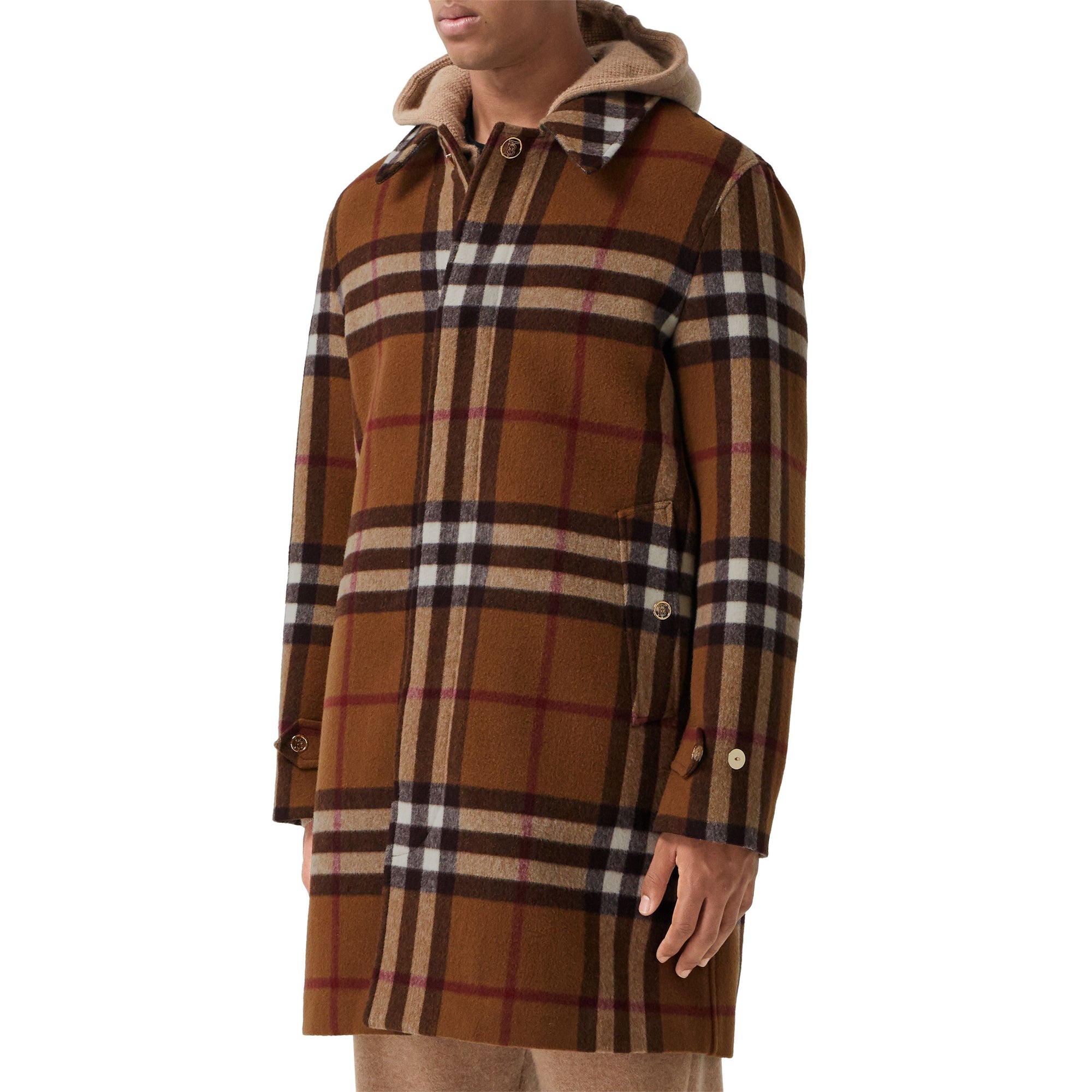 Paletot en laine check double face - Dark Birch Brown