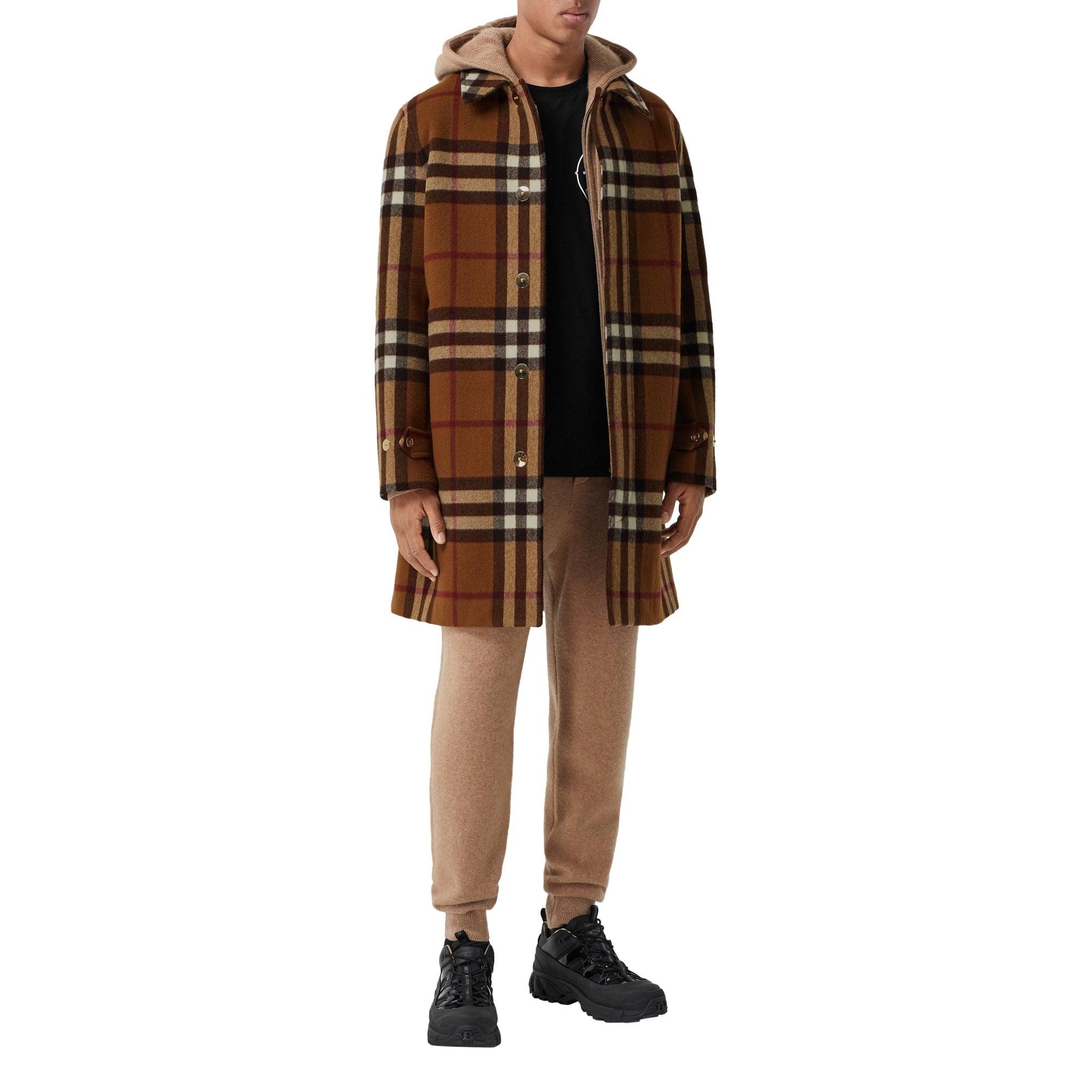 Paletot en laine check double face - Dark Birch Brown