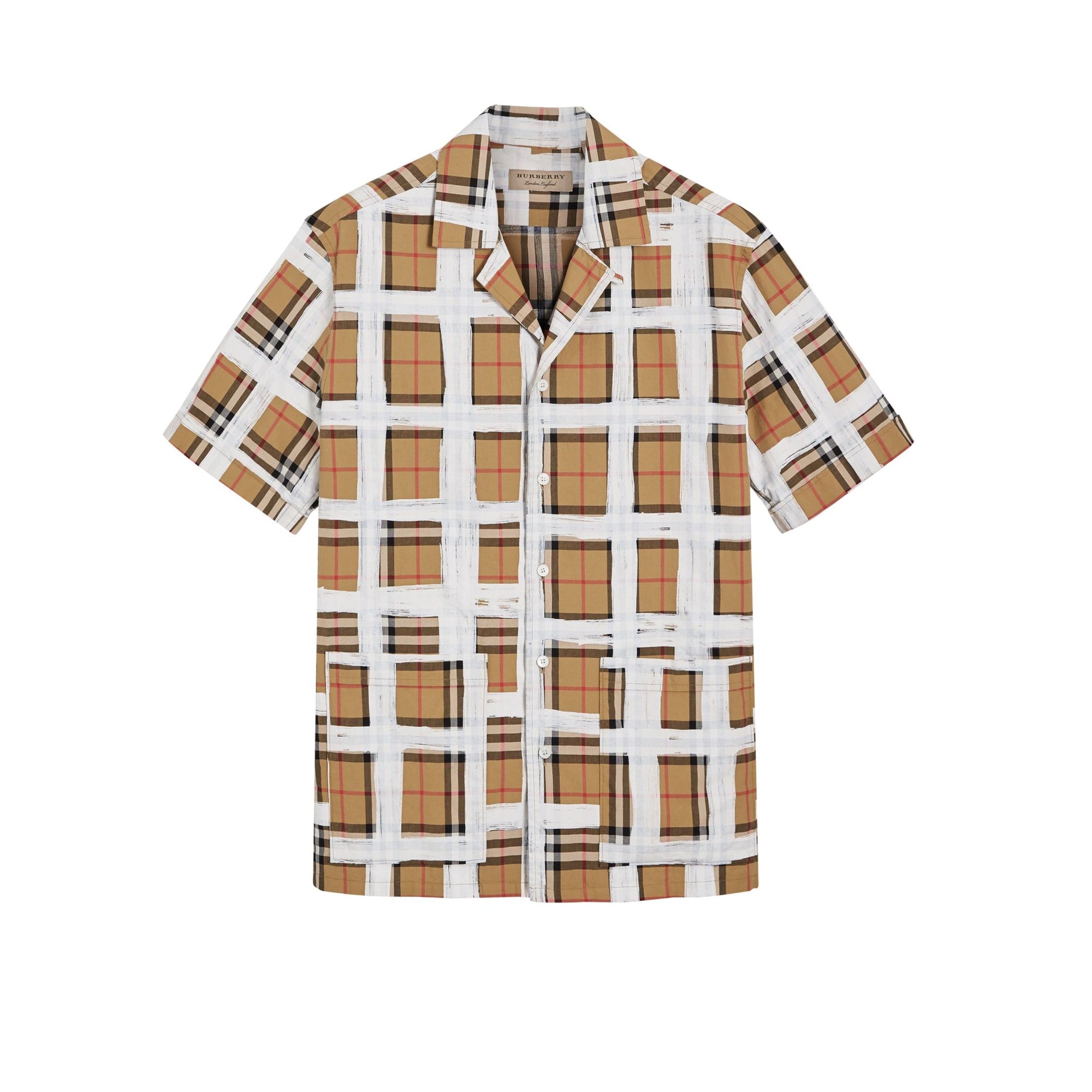 Chemise à manches courtes en coton à motif Vintage check peint - Antique Yellow