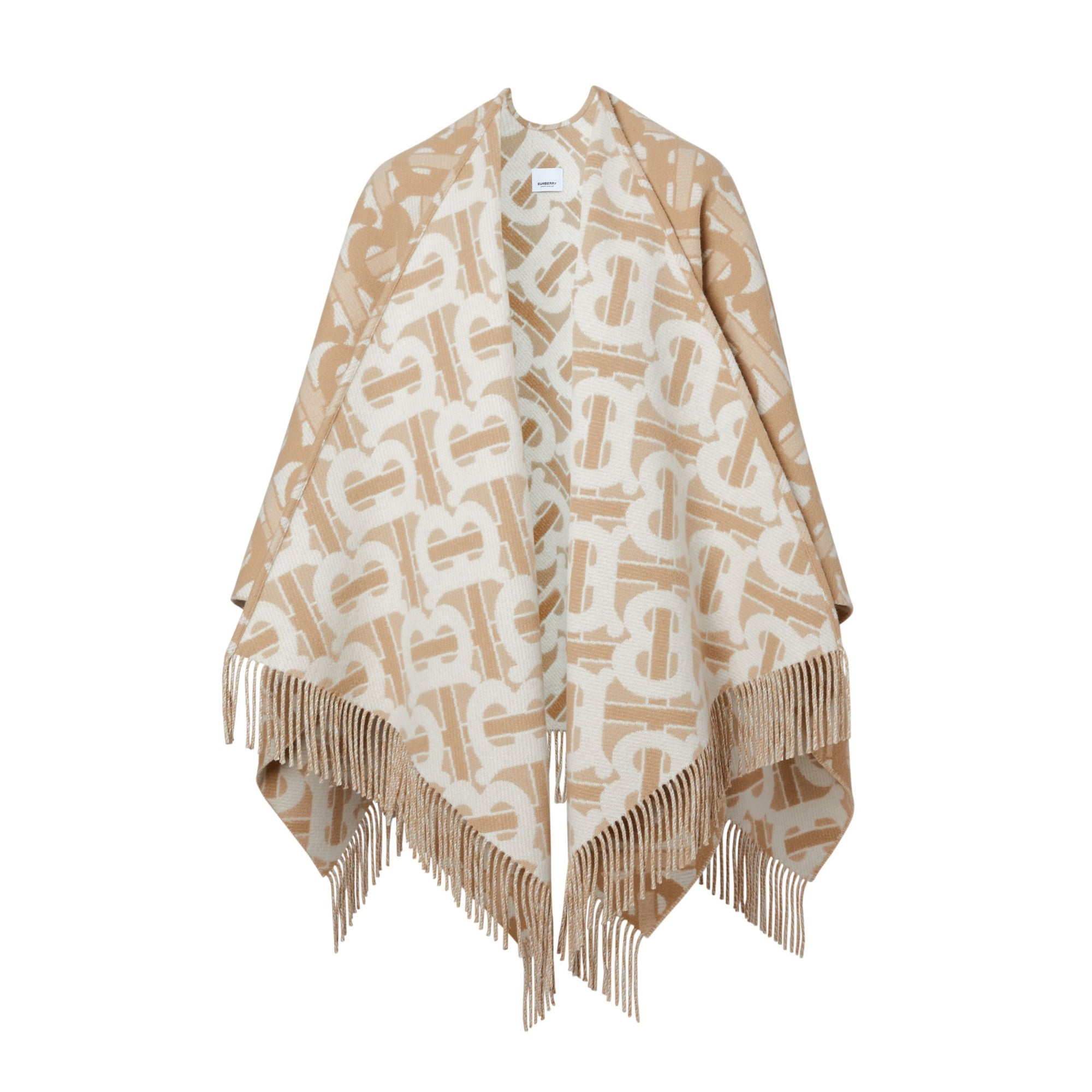 Cape en laine mérinos et cachemire tissés en jacquard Monogram - Light Sand