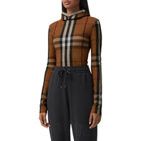 Haut à capuche en jersey stretch check - Birch Brown
