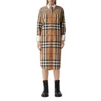 Robe chemise oversize en coton check - Birch Brown