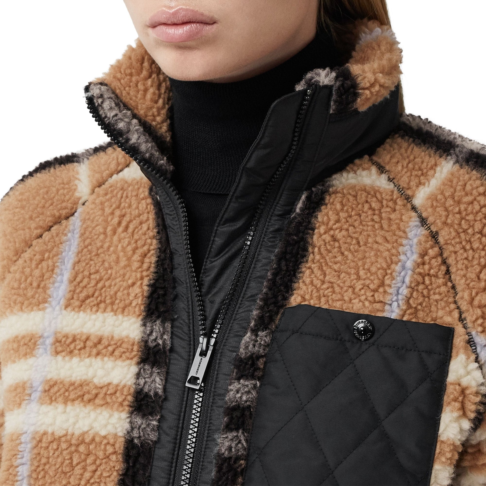 Veste en jacquard molletonné check avec panneau matelassé - Pale Blue