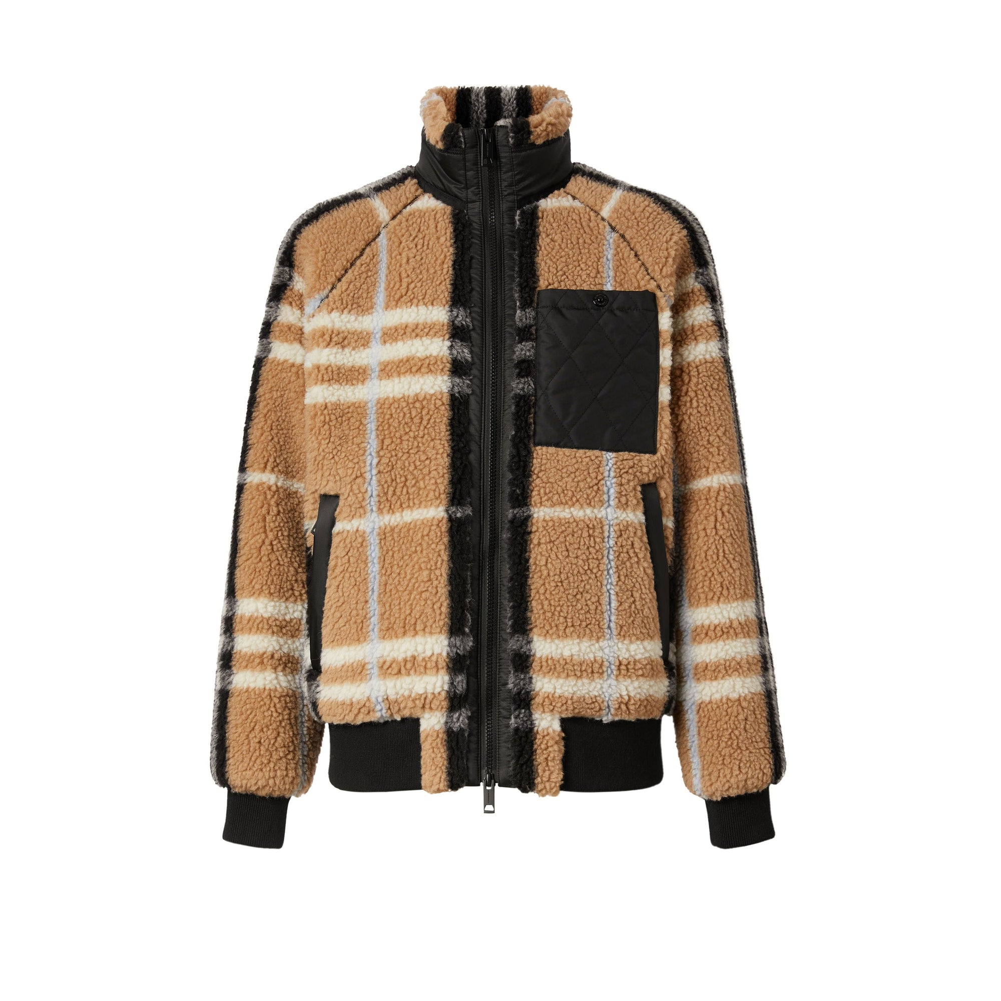 Veste en jacquard molletonné check avec panneau matelassé - Pale Blue