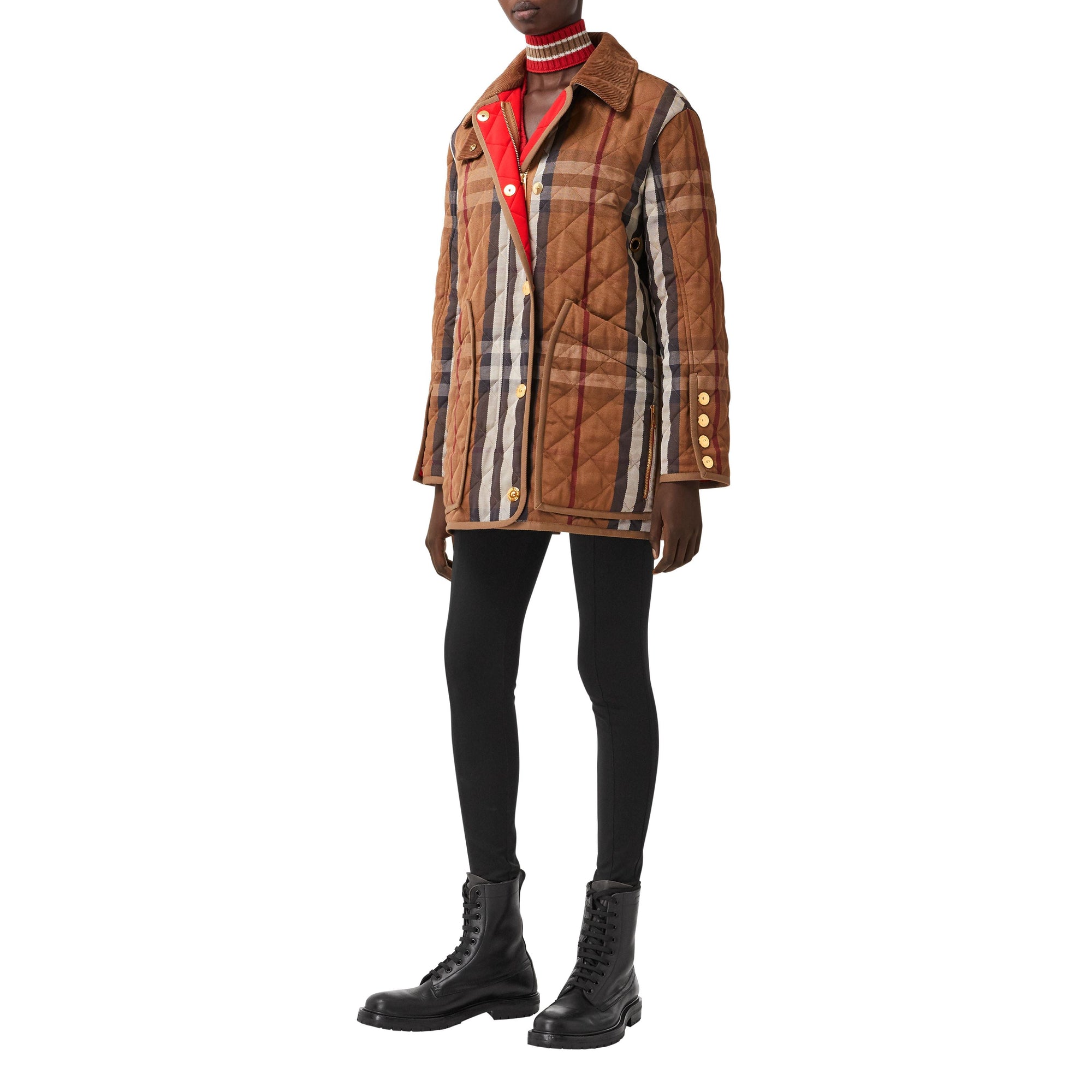 Veste de campagne matelassée en coton technique check - Birch Brown