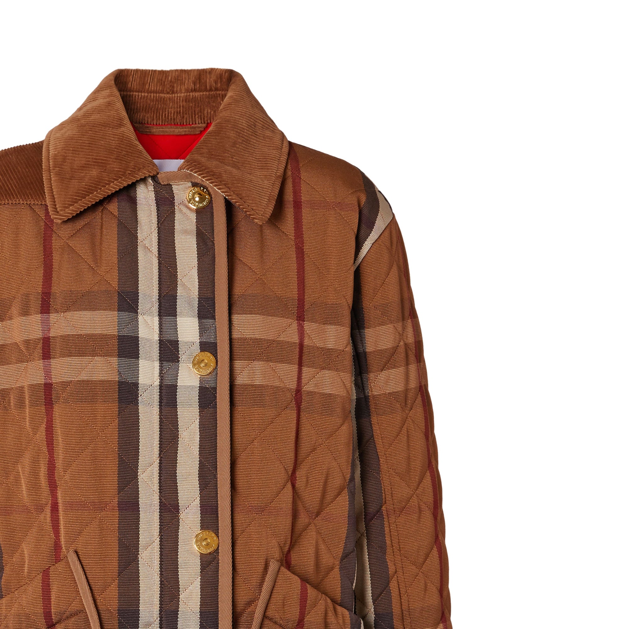 Veste de campagne matelassée en coton technique check - Birch Brown