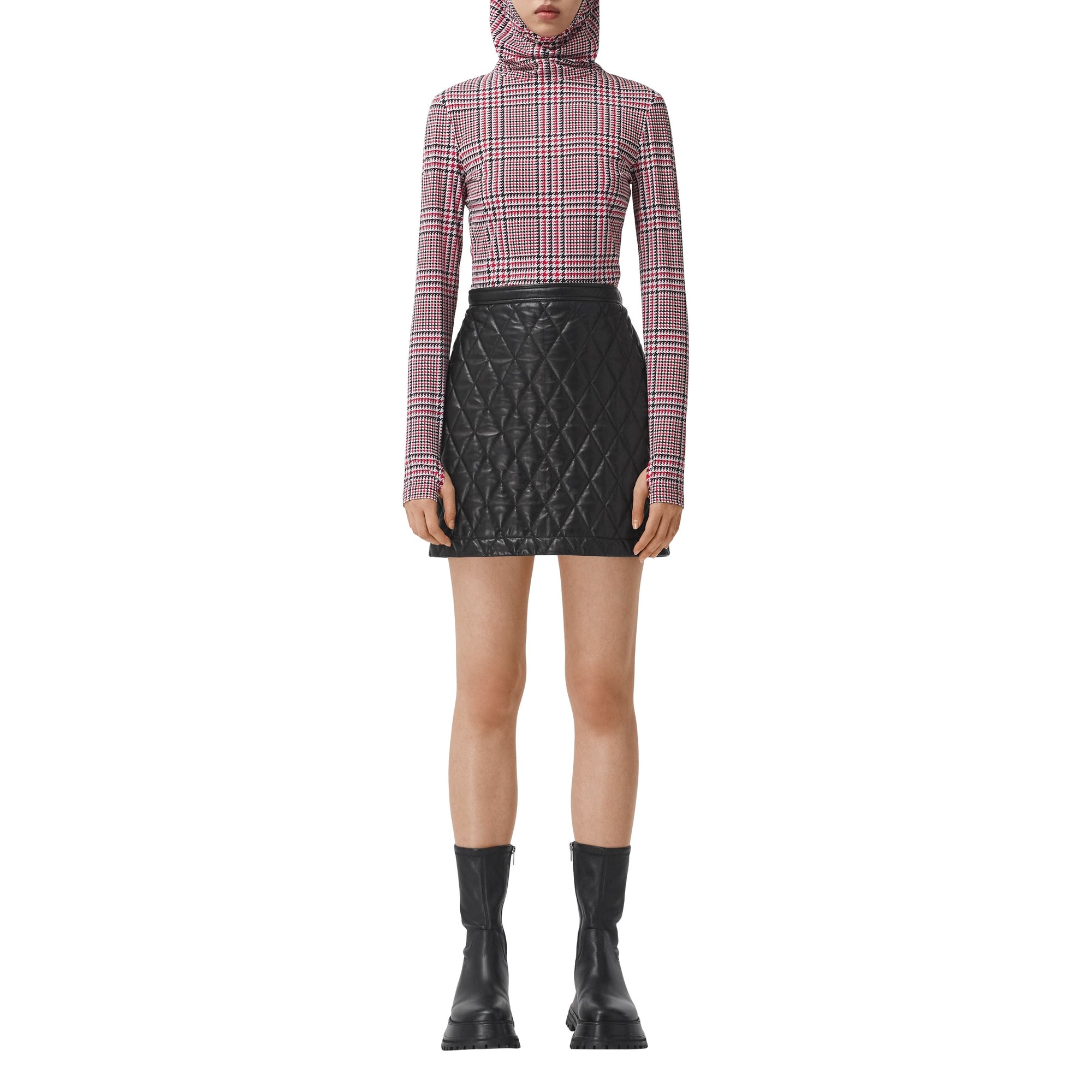 Haut à capuche en jersey stretch check pied-de-poule - Bright Red
